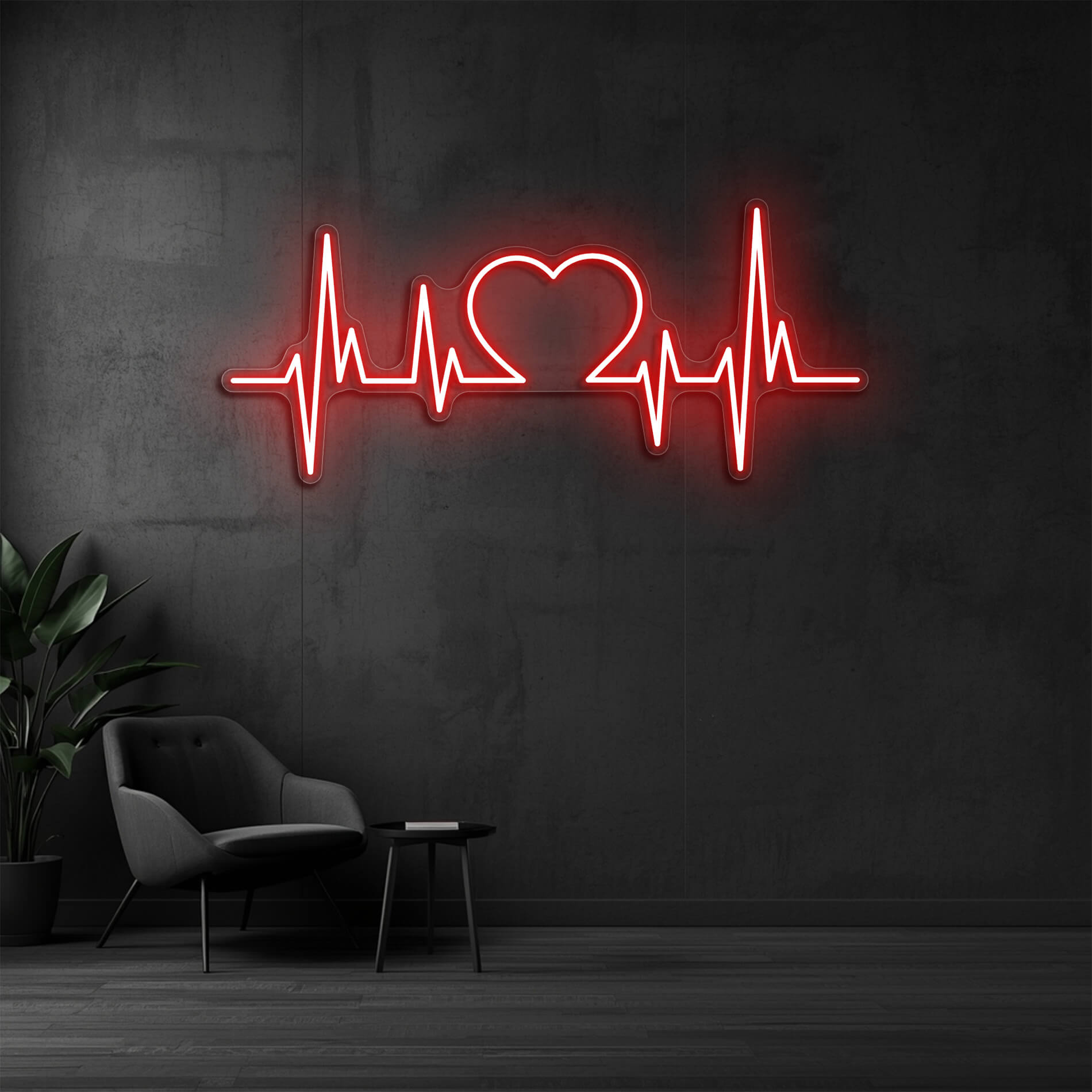 LED Neon Herzschlag rot als romantisches Herzmotiv