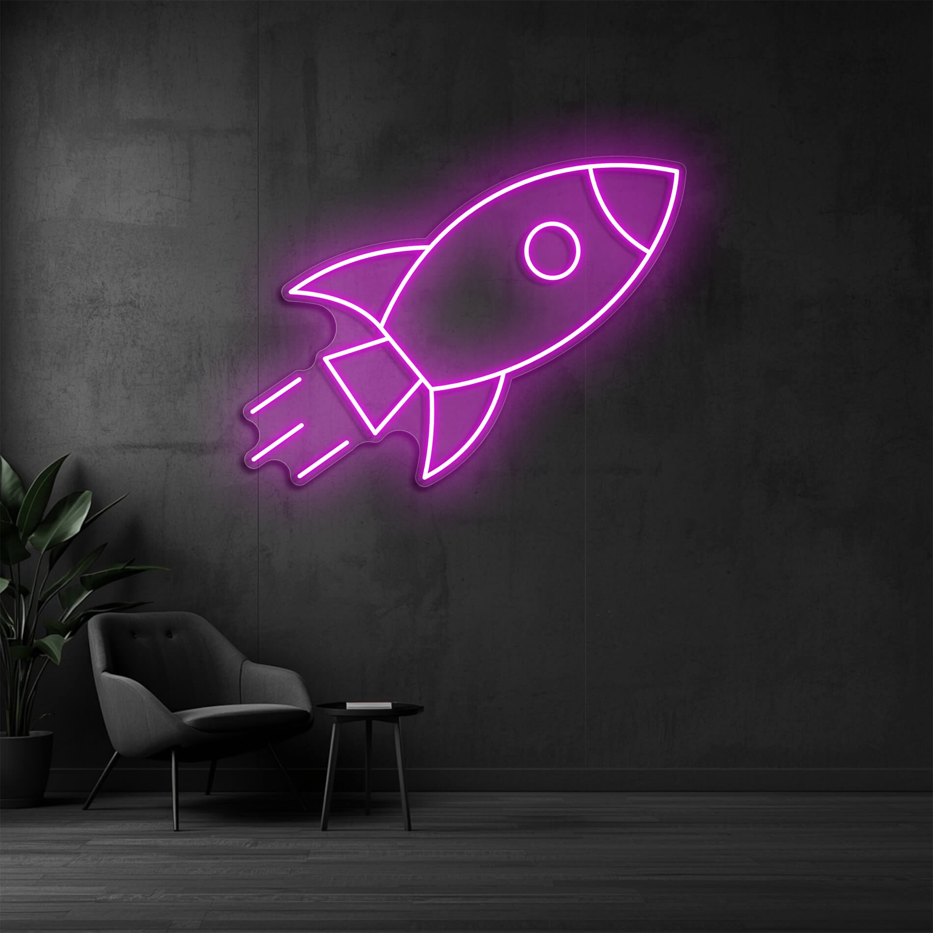 LED Neon Rakete pink als auffälliges Lichtobjekt