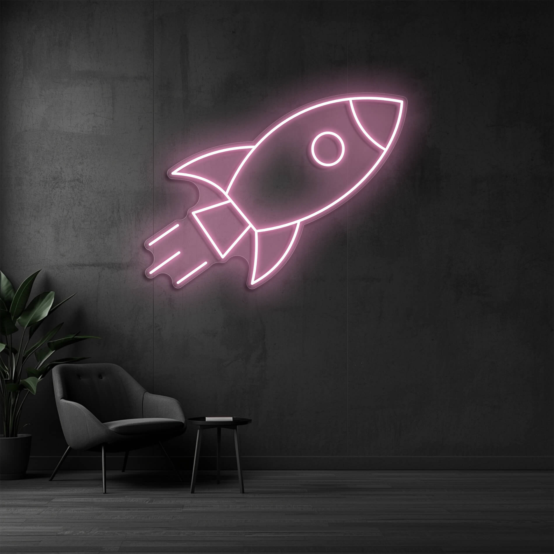 LED Neon Raketenmotiv light pink als sanftes Raumlicht