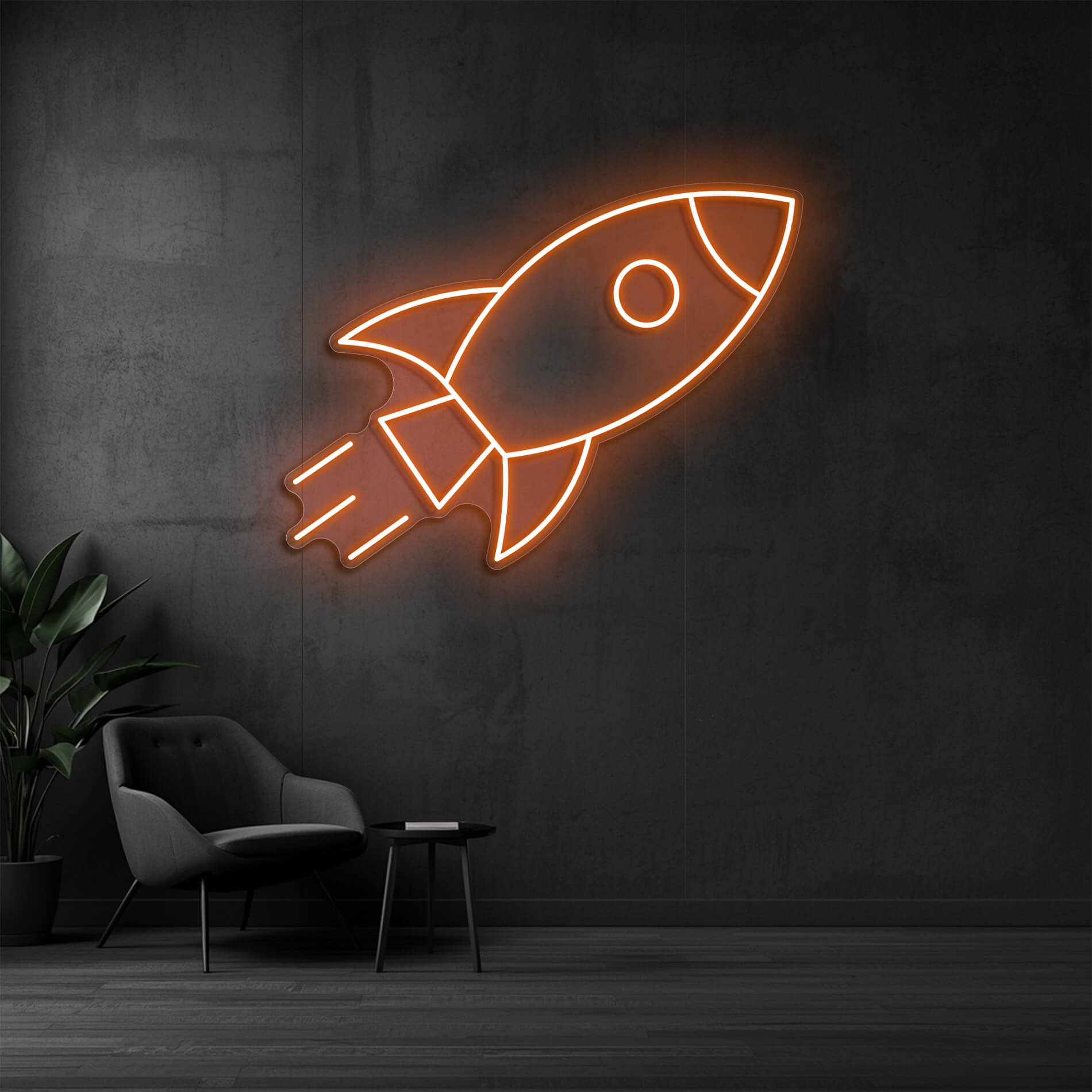 LED Neon Raketenmotiv orange als dekoratives Lichtobjekt