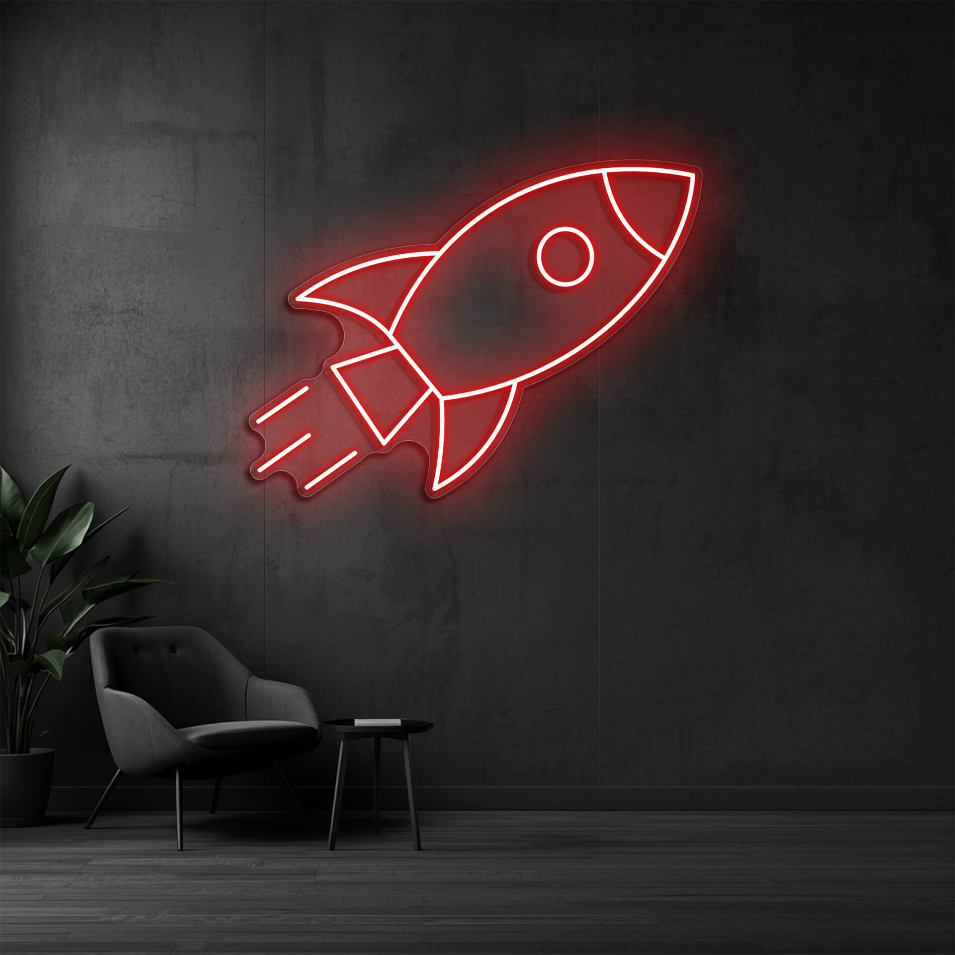 LED Neon Raketenmotiv rot als auffällige Raumbeleuchtung