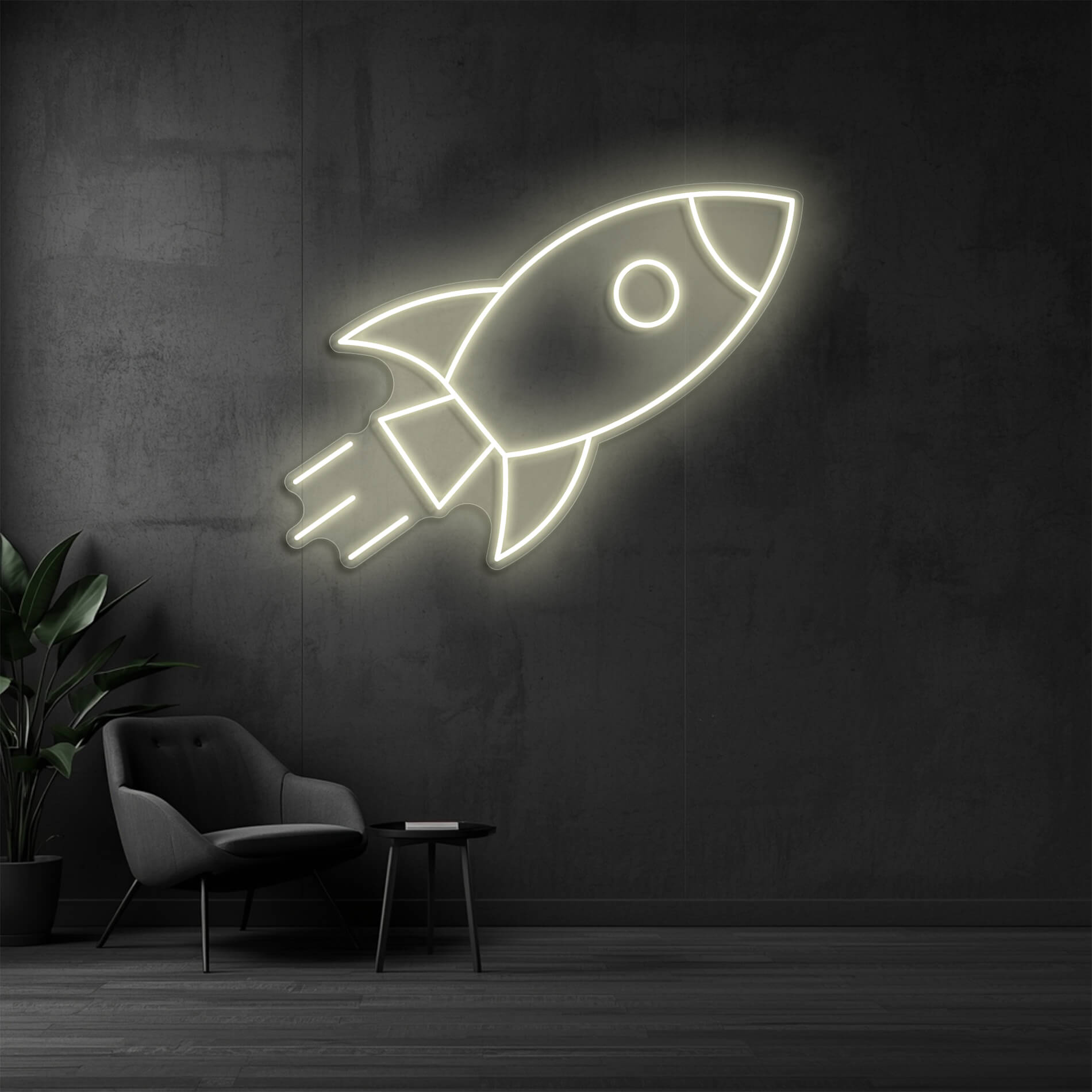 LED Neon Raketenmotiv warmweiss als stilvolles Raumlicht