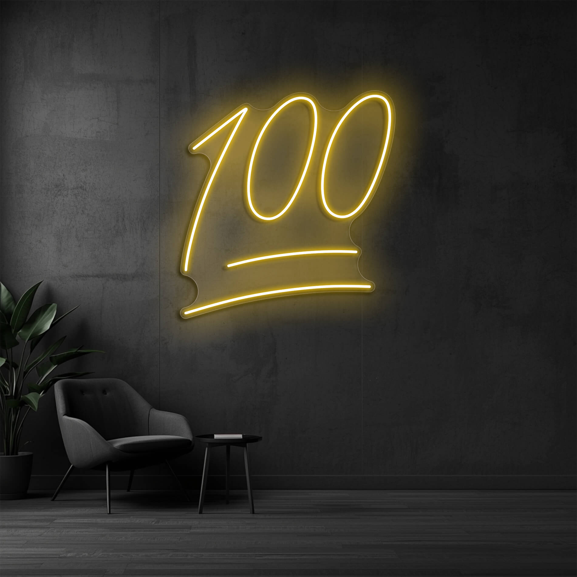 LED Neon Schild 100 Emoji in Gold-Gelb als auffälliges Neonschild für Bars, Büros oder Unternehmen
