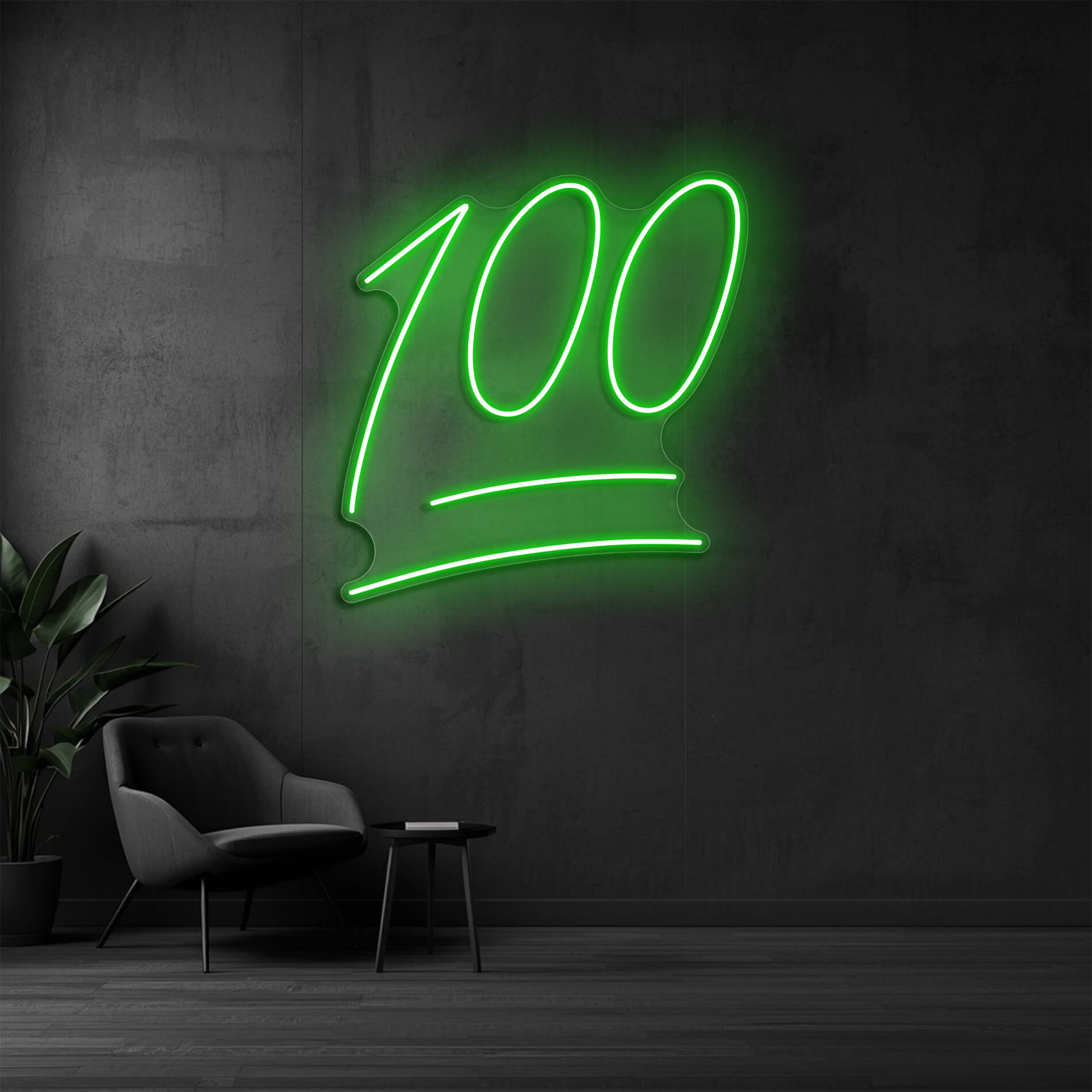 LED Neon Schild 100 Emoji in Grün als moderne Neon Wanddeko