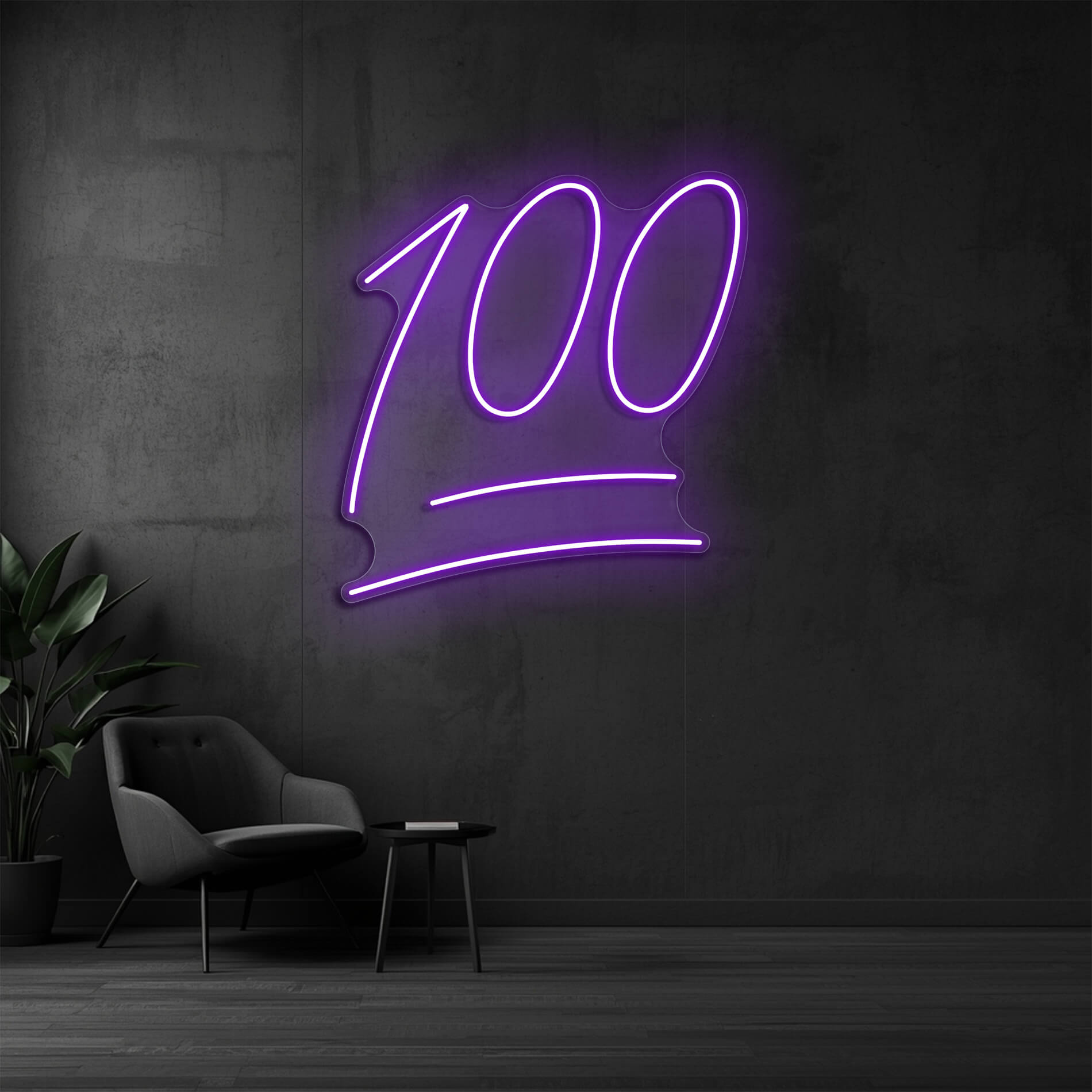 LED Neon Schild 100 Emoji in Violett als stylische Neon Wanddeko
