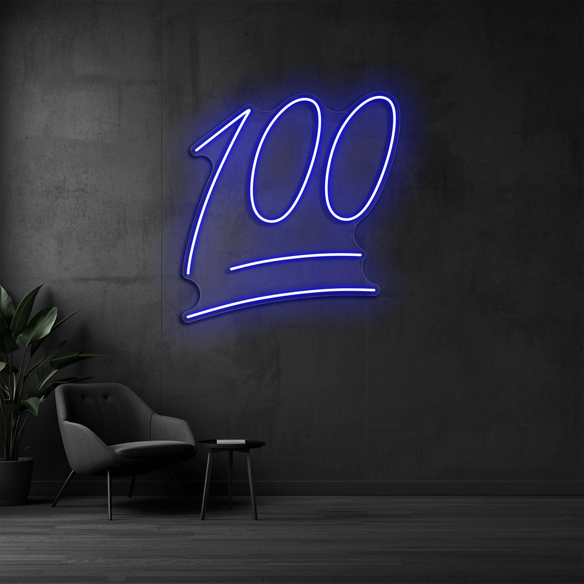 LED Neon Schild 100 Emoji in blau als stylische Neonbeleuchtung