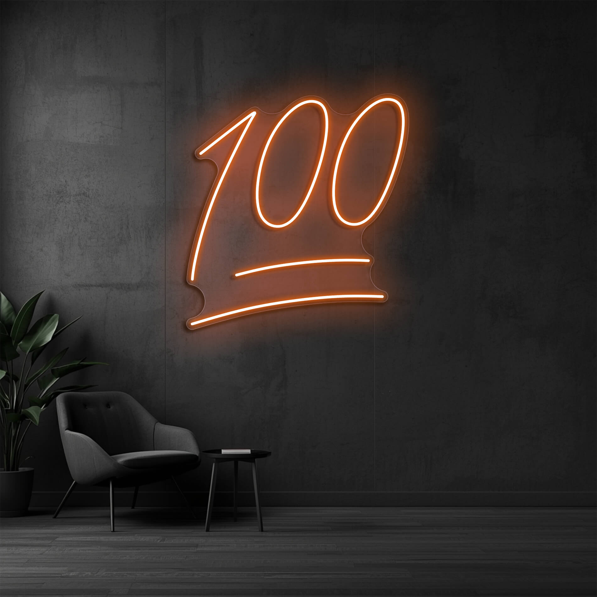 LED Neon Schild 100 Emoji in orange als stylische Neon Wanddeko
