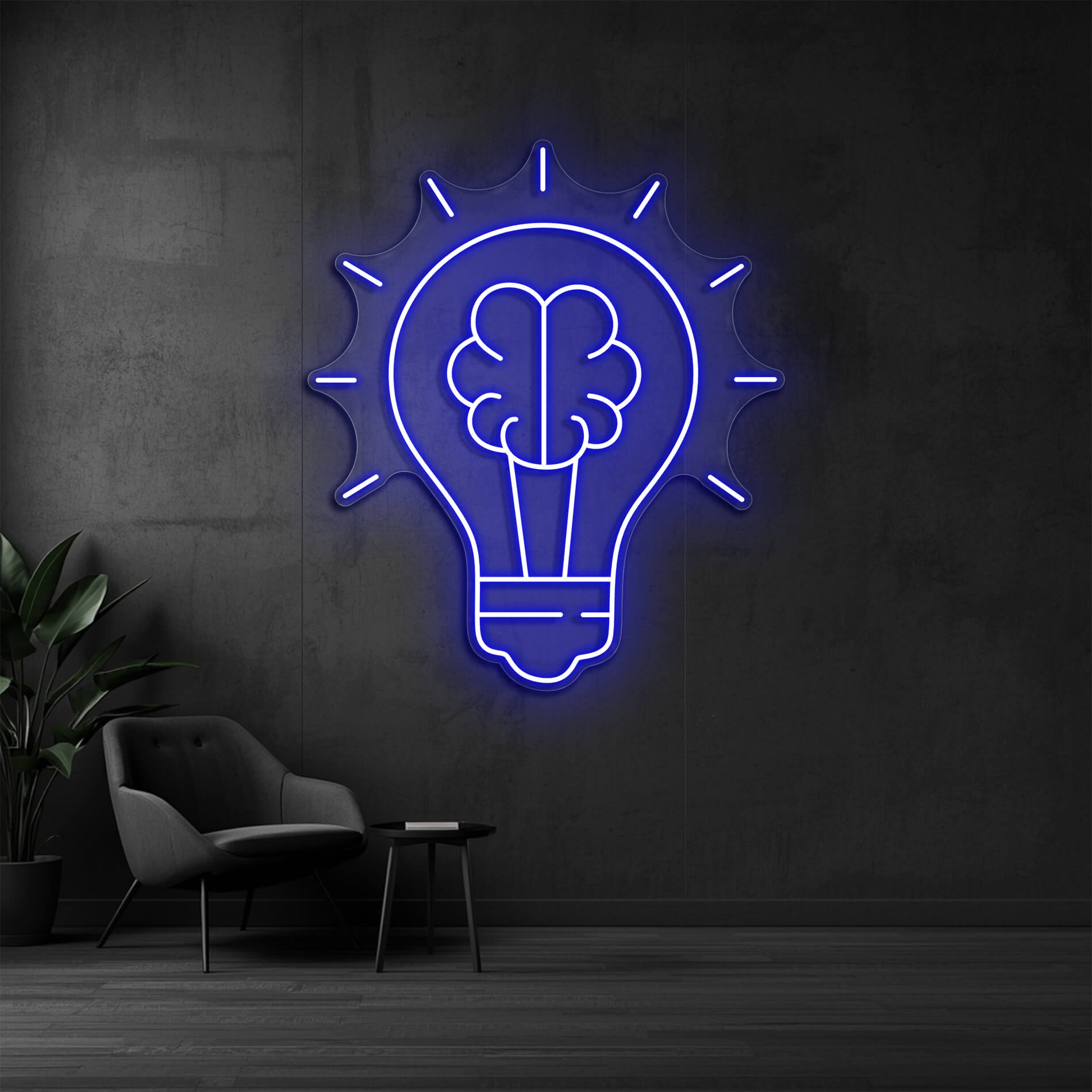 LED Neon Schild Idee in blau als Neonlicht für Ideen und Innovation