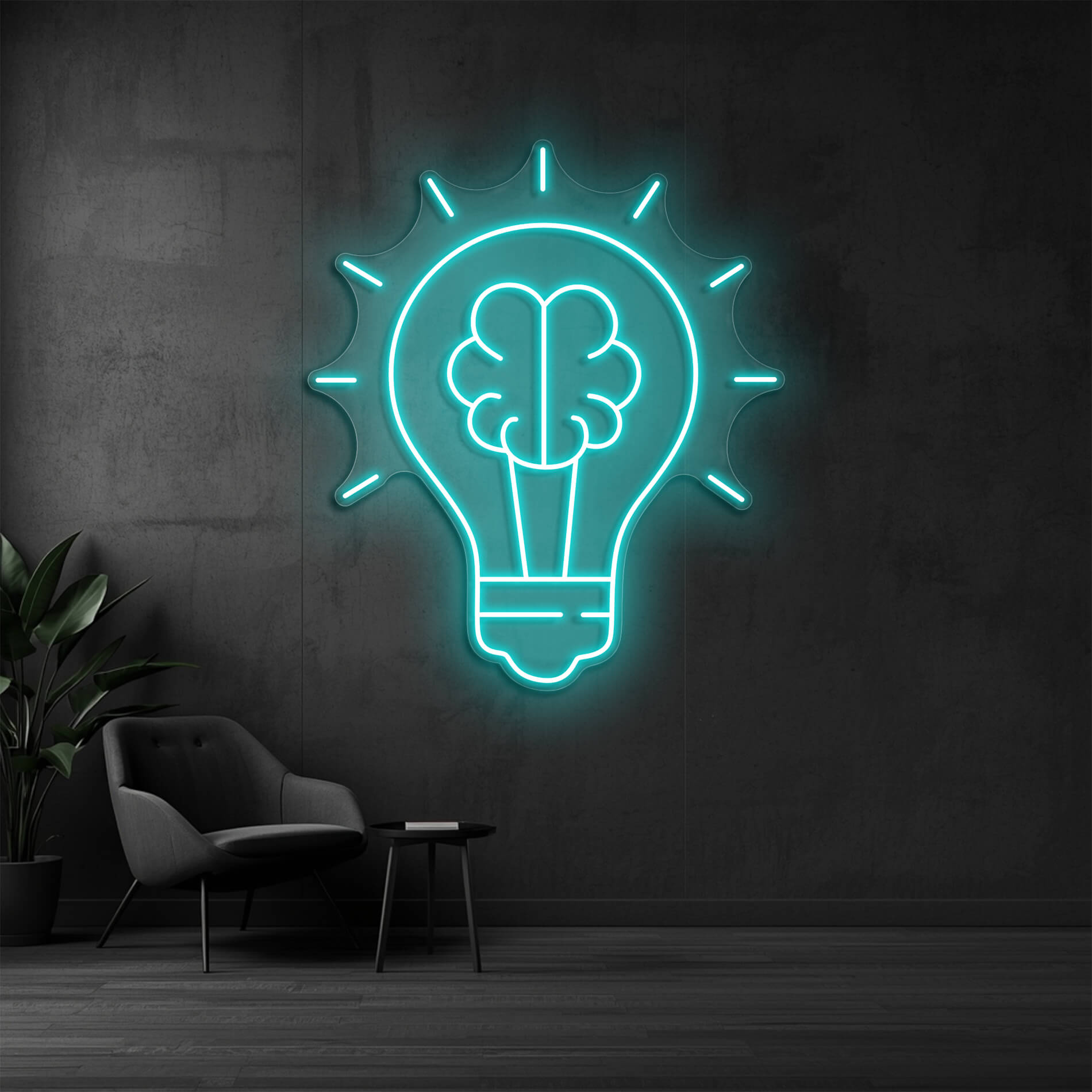 LED Neon Schild Idee in eis-blau als moderne LED Neon Wanddeko