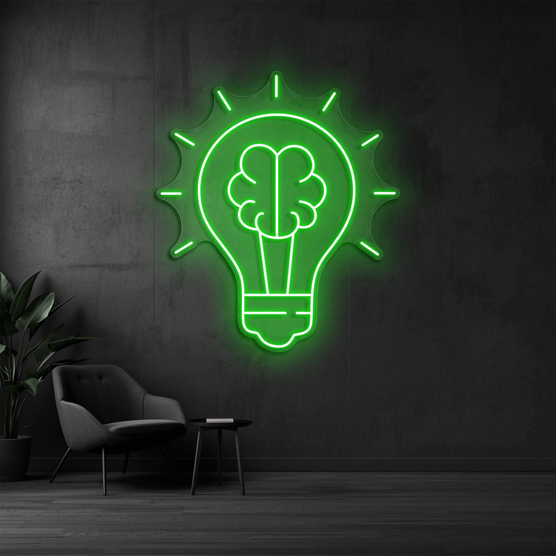 LED Neon Schild Idee in grün als kreative Neonbeleuchtung für Büro