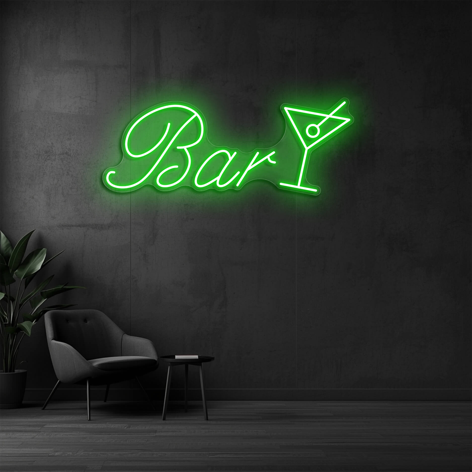 LED Neon Schild Bar mit Cocktailglas in gruen als Neonbeleuchtung für Gastronomie und Bars