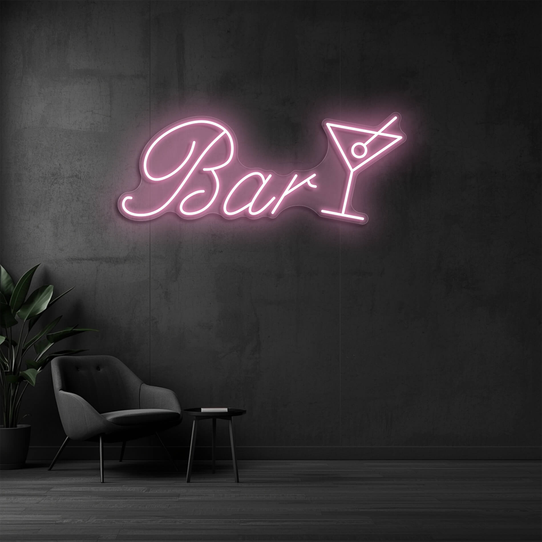 LED Neon Schild Bar mit Cocktailglas in light pink als auffälliges Neonschild für Unternehmen, Restaurants und Bars