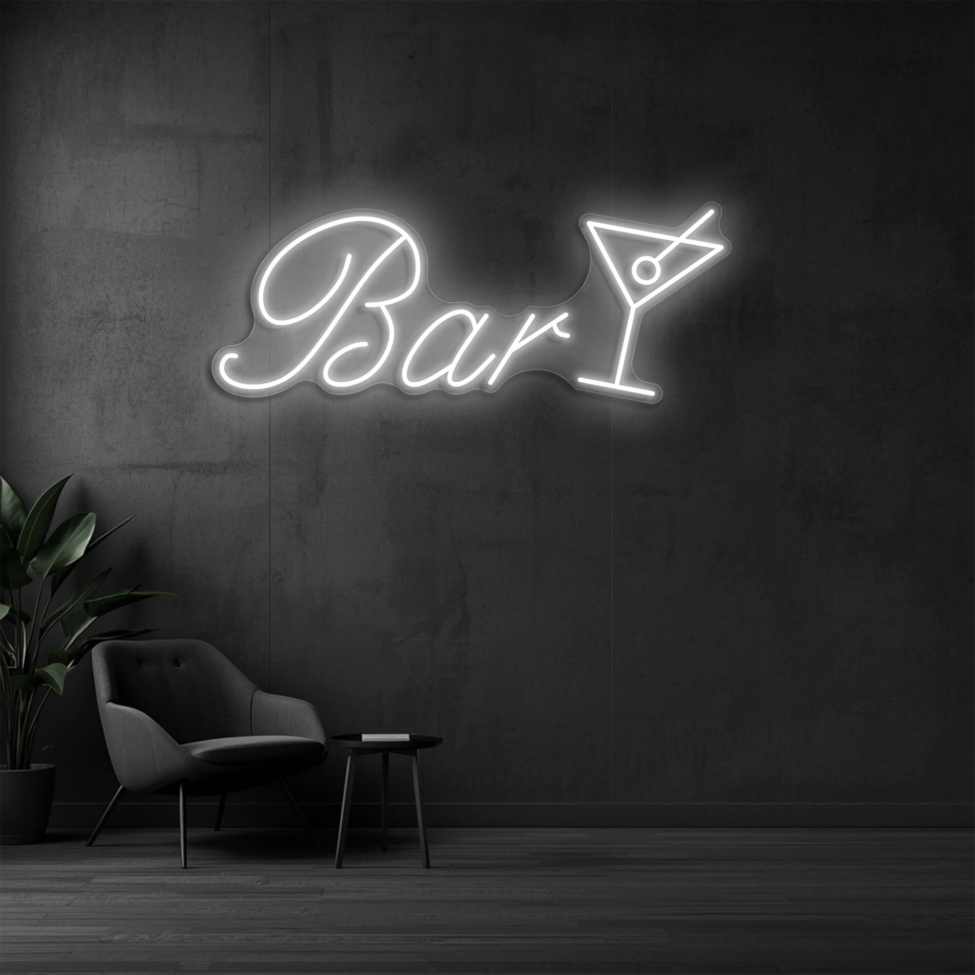 LED Neon Schild Bar mit Cocktailglas in weiß als auffälliges Neonschild für Unternehmen, Restaurants und Bars