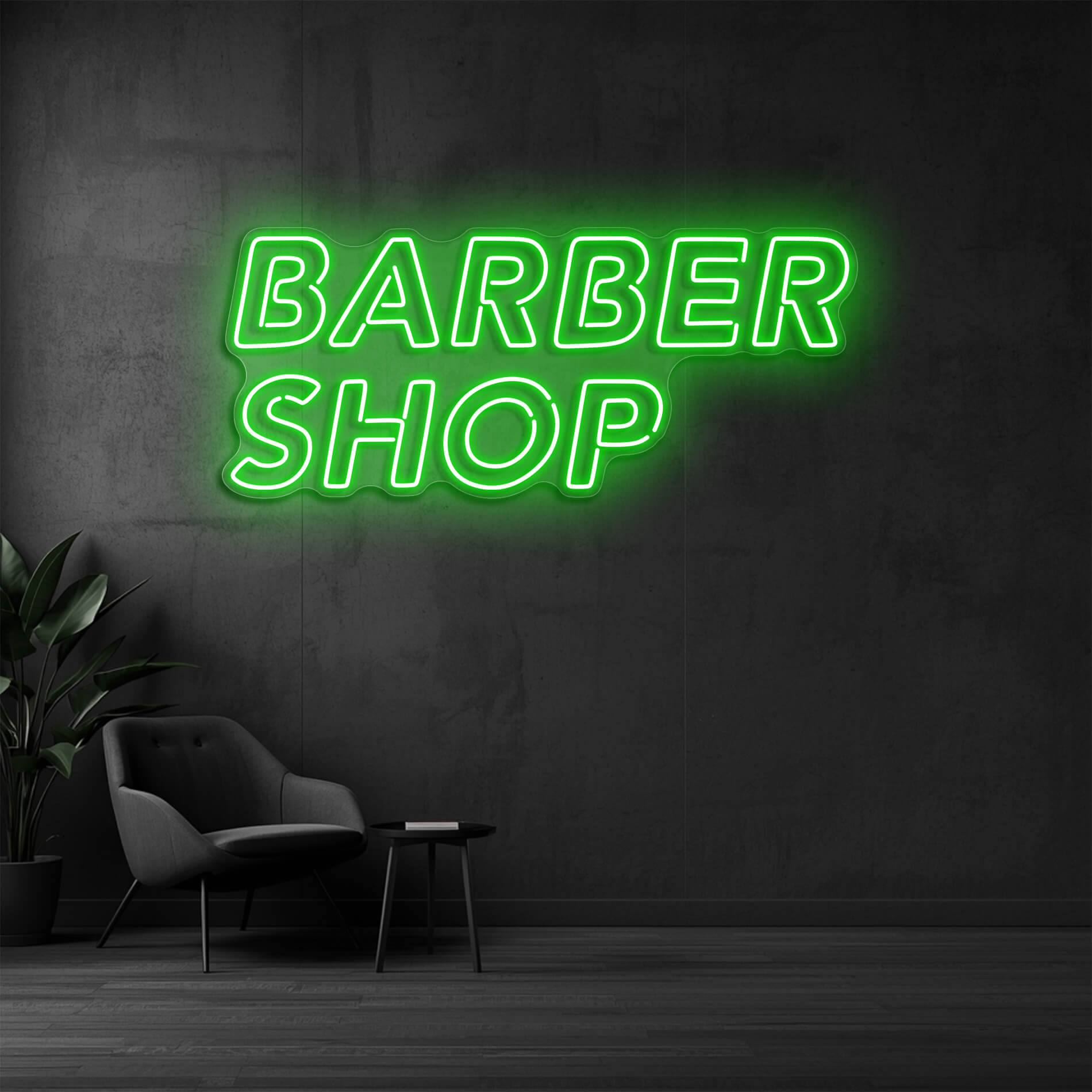 LED Neon Schild Barber Shop in gruen als Neonbeleuchtung für Friseure und Barbershops