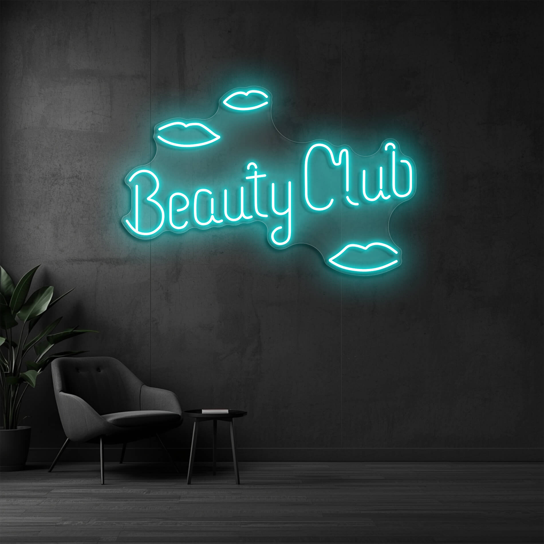 LED Neon Schild Beauty Club in eis-blau als Neonbeleuchtung für Beauty Salons und Schönheitssalons