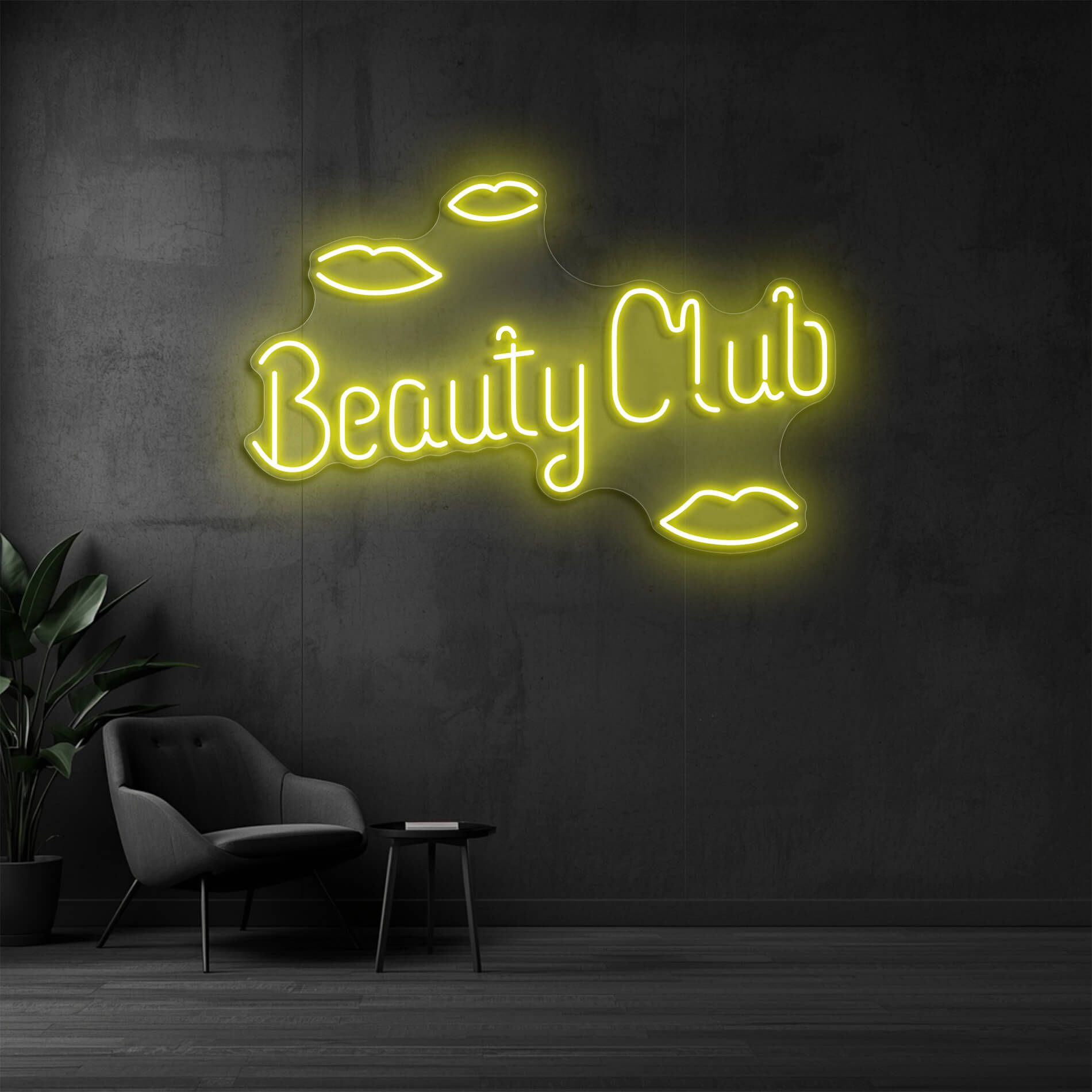 LED Neon Schild Beauty Club in gelb als stilvolle LED Neonbeleuchtung für Beauty Studios