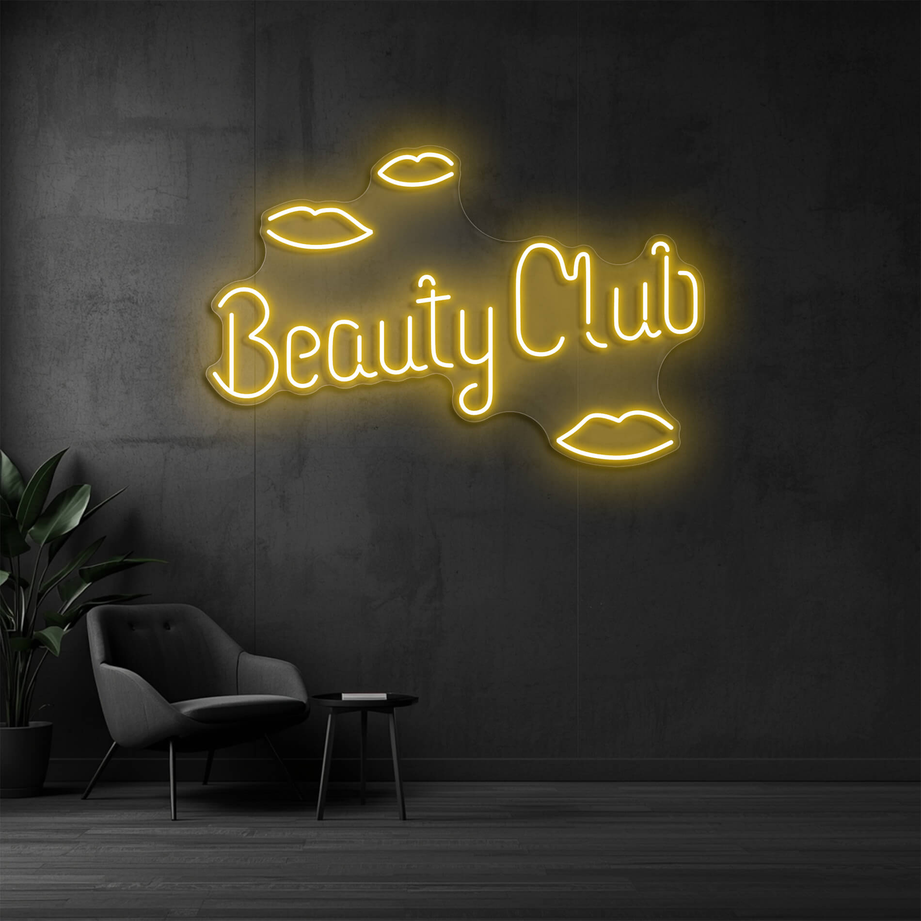 LED Neon Schild Beauty Club in gold-gelb als auffälliges Neonschild für Kosmetikstudios und Beauty Studios
