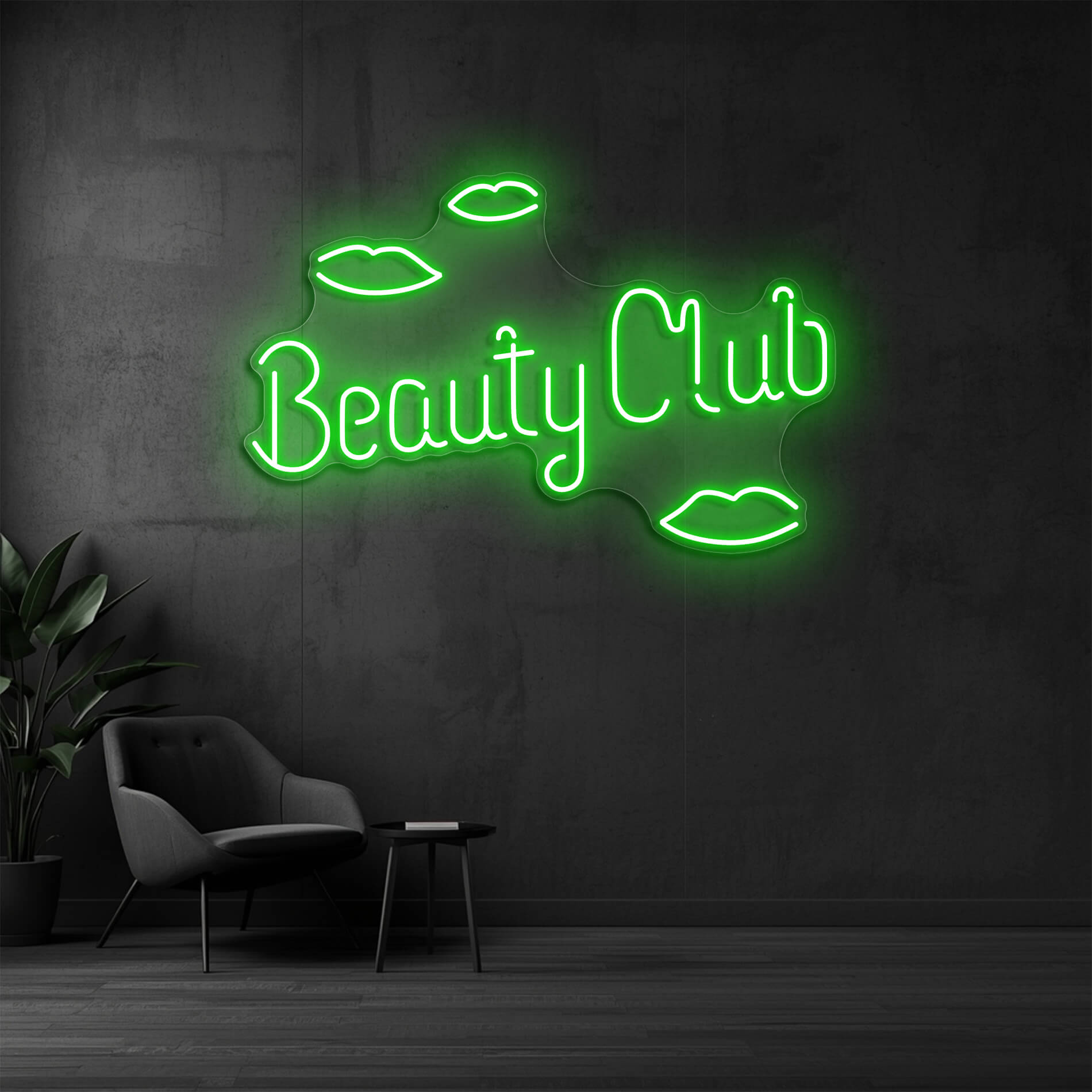 LED Neon Schild Beauty Club in gruen als auffälliges Neonschild für Kosmetikstudios und Beauty Studios