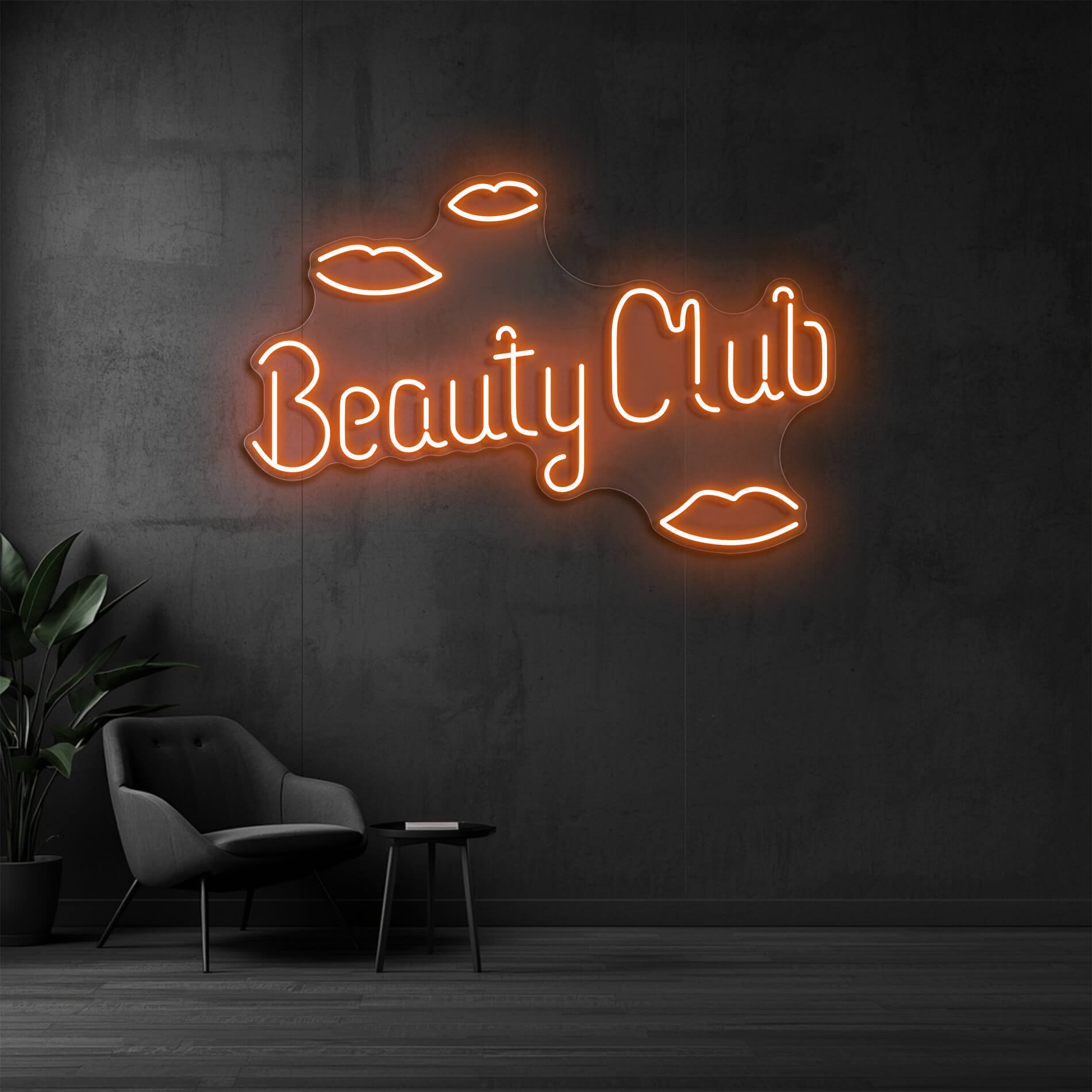 LED Neon Schild Beauty Club in orange als auffälliges Neonschild für Kosmetikstudios und Beauty Studios