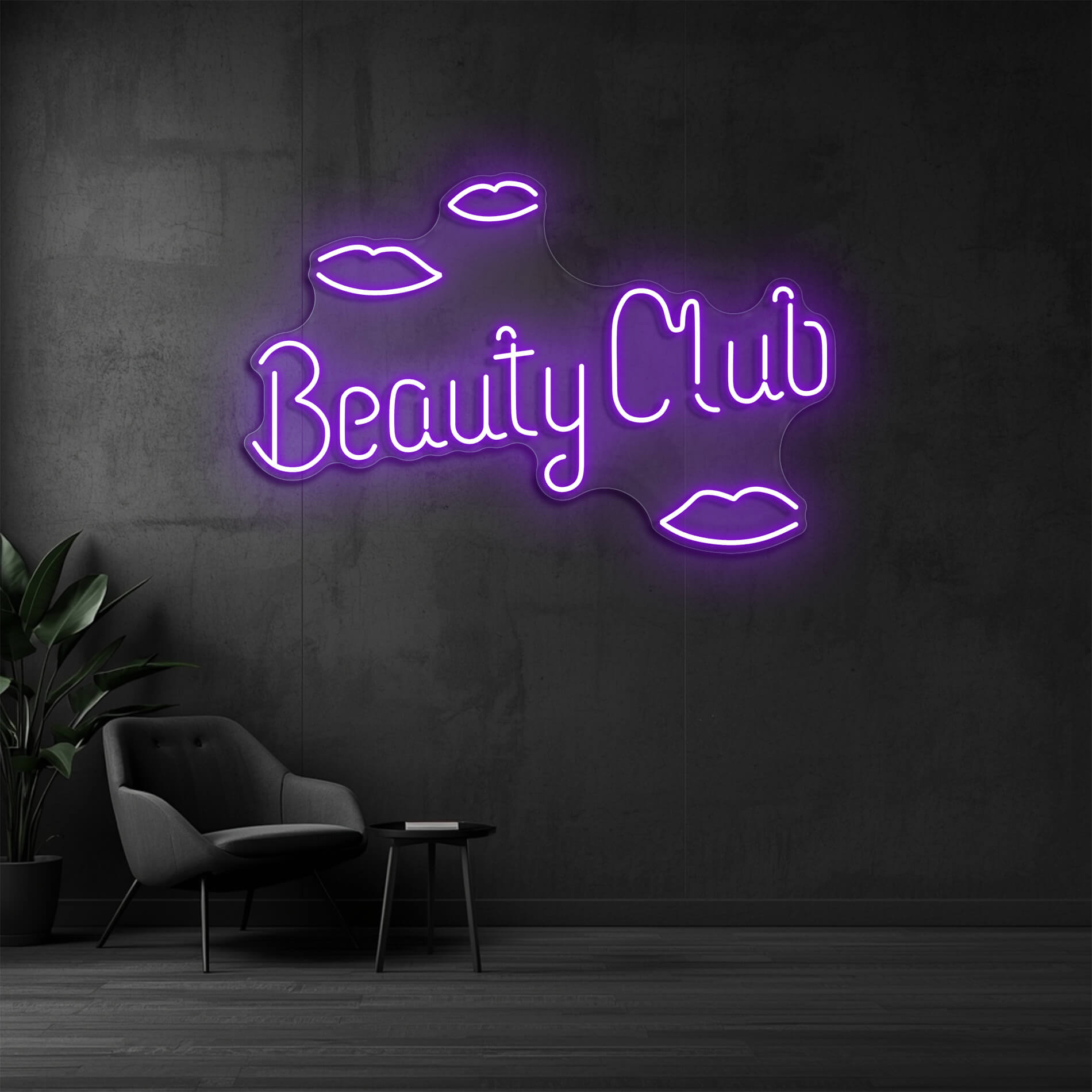 LED Neon Schild Beauty Club in violett als Neonbeleuchtung für Beauty Salons und Schönheitssalons