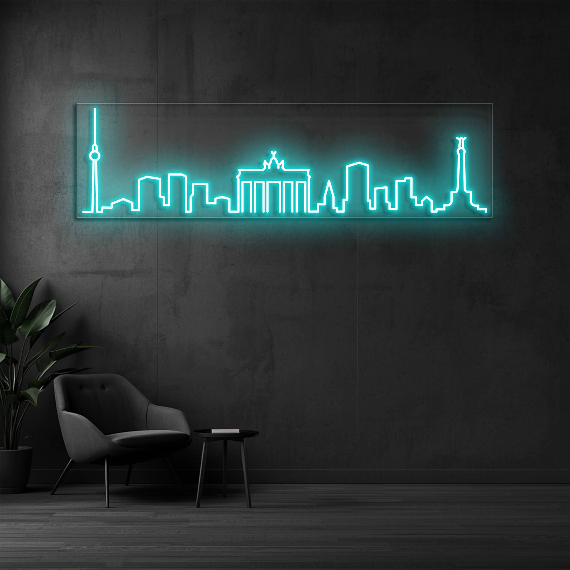 LED Neon Schild Berlin in eis-blau als stilvolle Neonbeleuchtung für Büro oder Geschäft