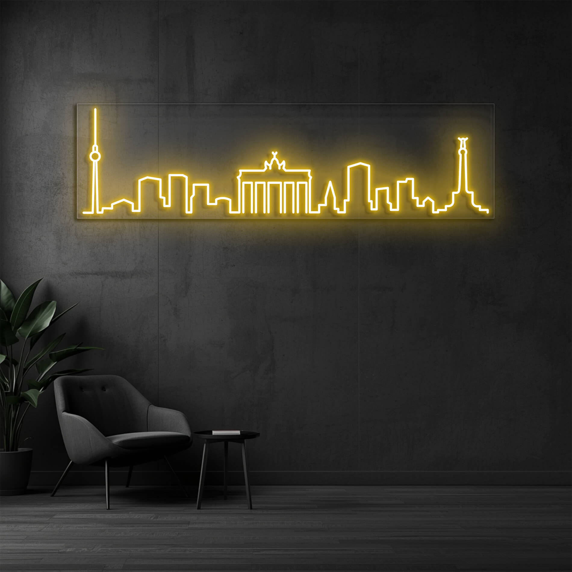LED Neon Schild Berlin in gold-gelb als moderne Berlin Wanddeko