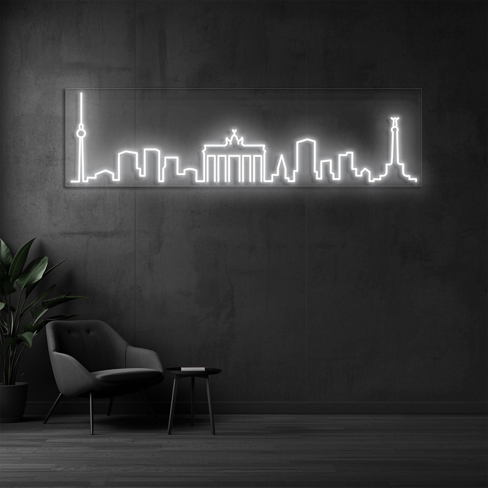 LED Neon Schild Berlin in weiss mit Fernsehturm und Brandenburger Tor