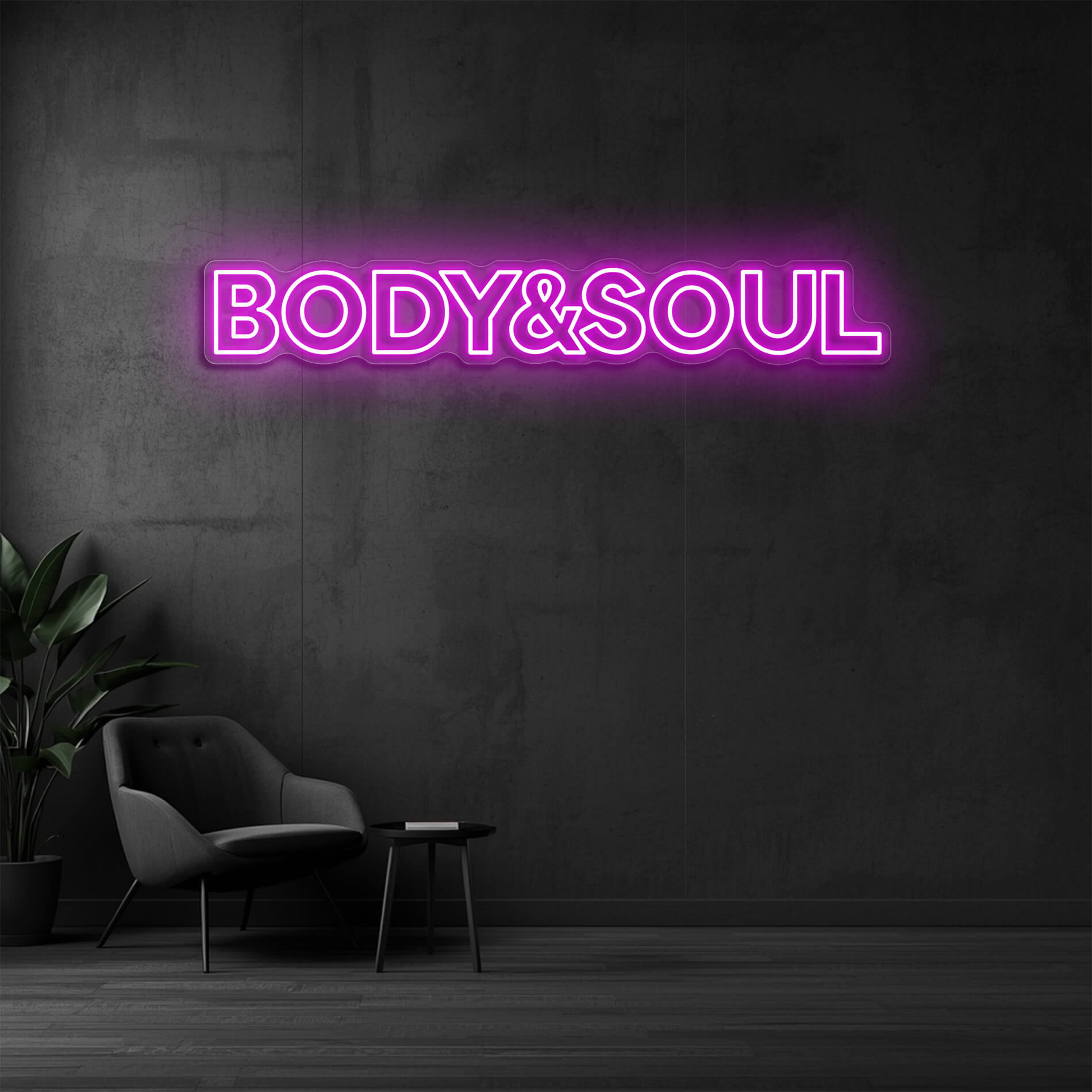 LED Neon Schild Body & Soul in pink als stilvolle Neonbeleuchtung für Spa und Wellnessbereiche