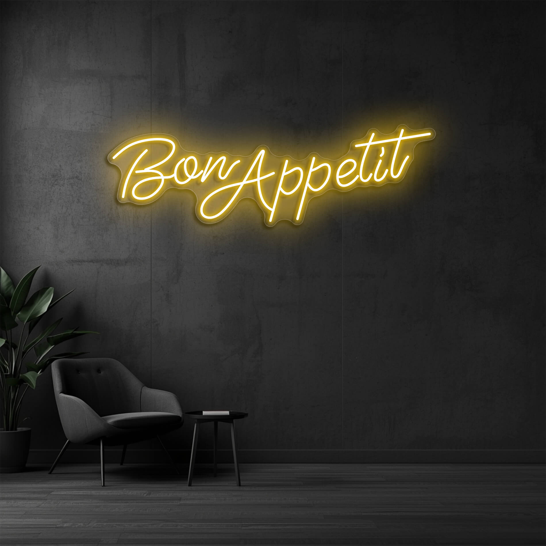LED Neon Schild Bon Appetit in gold-gelb als stilvolle Neonbeleuchtung für Gastronomiebetriebe