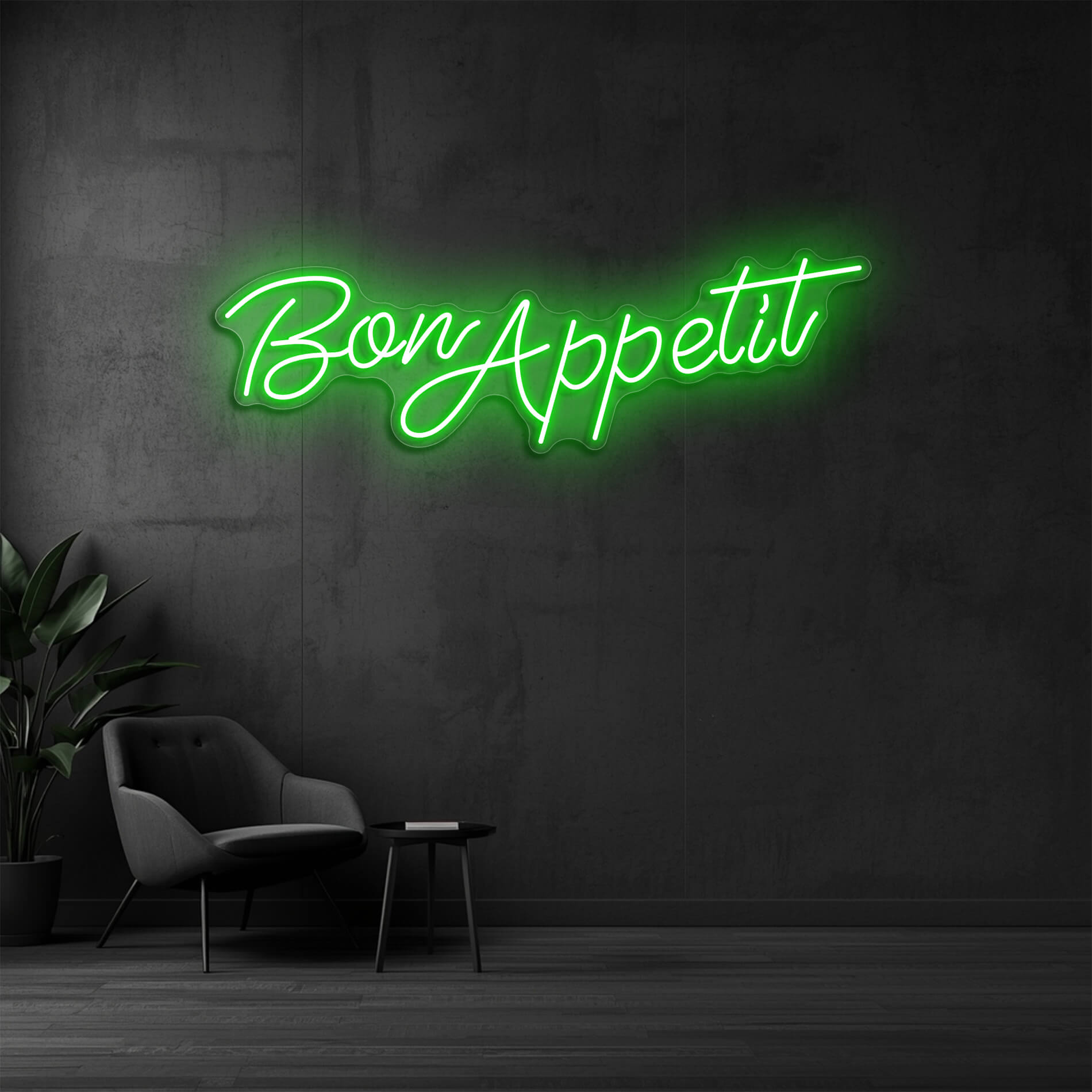 LED Neon Schild Bon Appetit in gruen als Neonbeleuchtung für Restaurants