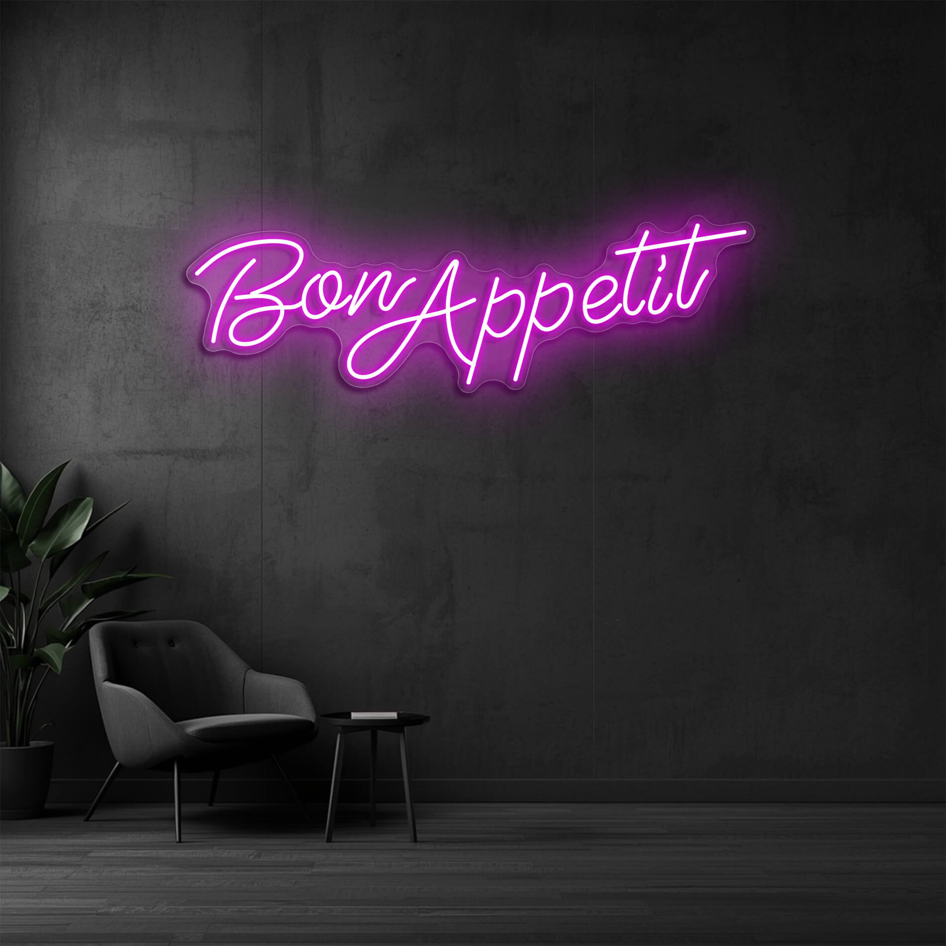 LED Neon Schild Bon Appetit in pink als dekoratives Neonschild für Pizzeria oder Restaurants