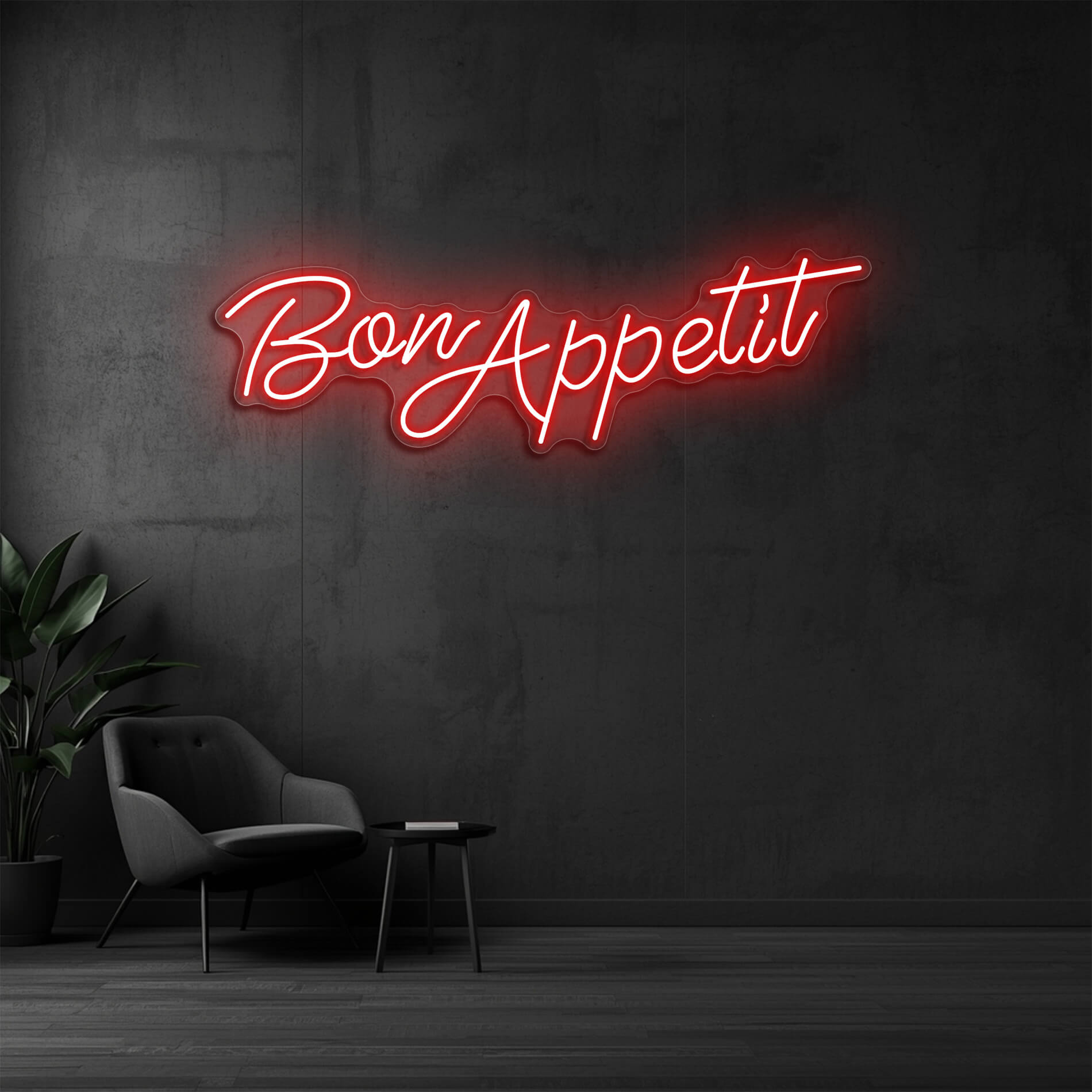 LED Neon Schild Bon Appetit in rot als stilvolle Neonbeleuchtung für Gastronomiebetriebe