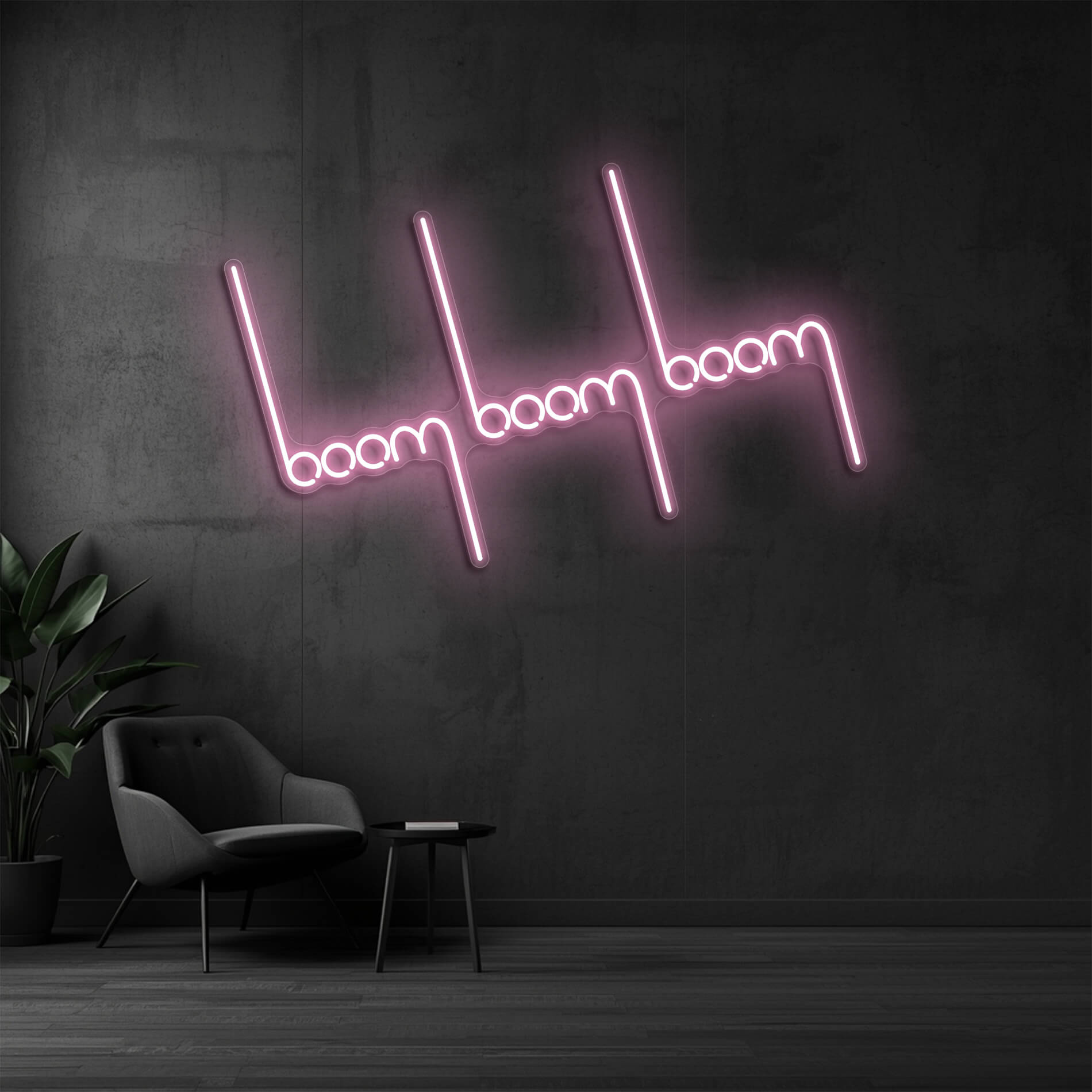 LED Neon Schild Boom Boom in light-pink als moderne Neon Wandbeleuchtung für Zuhause