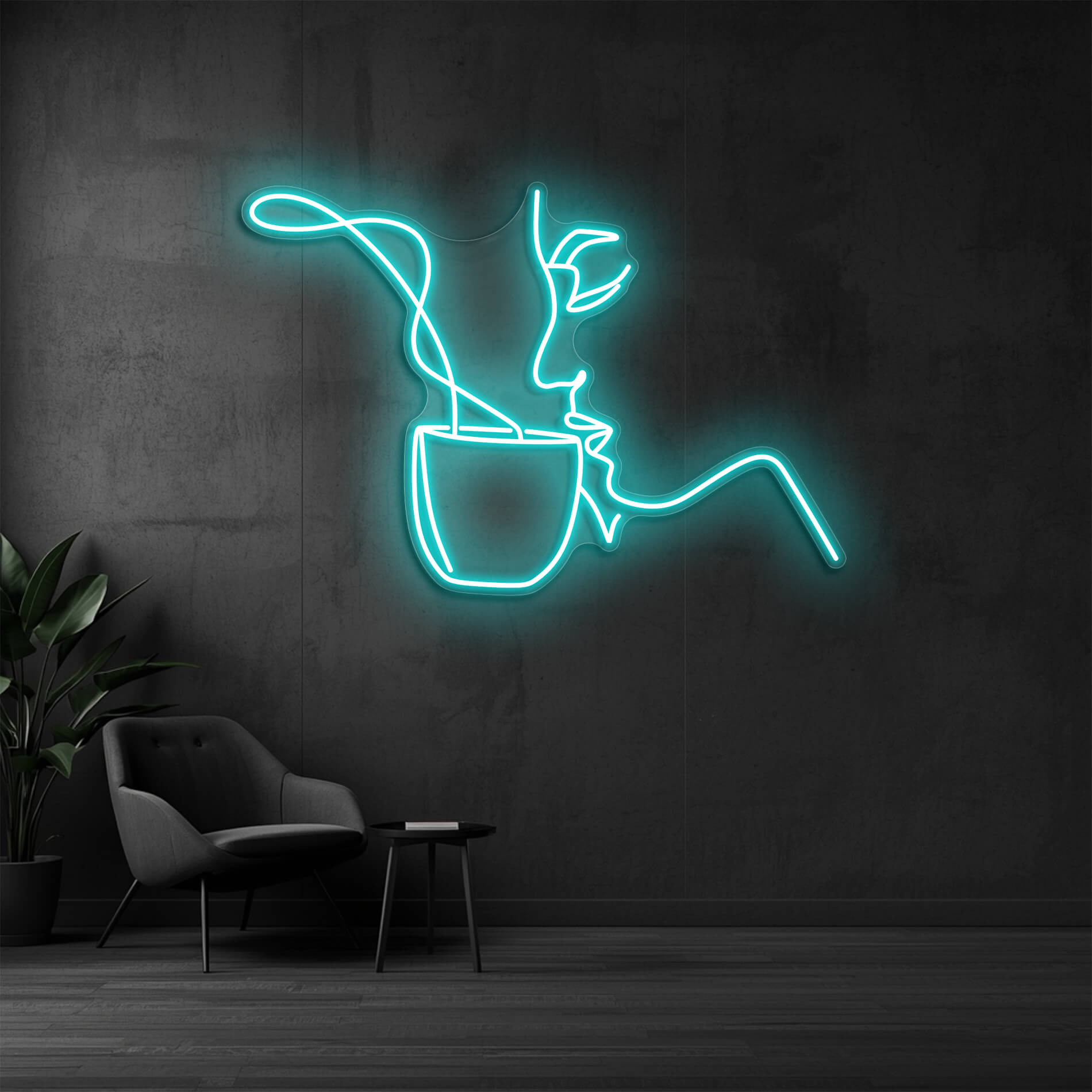 Café Neon Licht in eis-blau als dekorative Beleuchtung für Cafés und Bäckereien