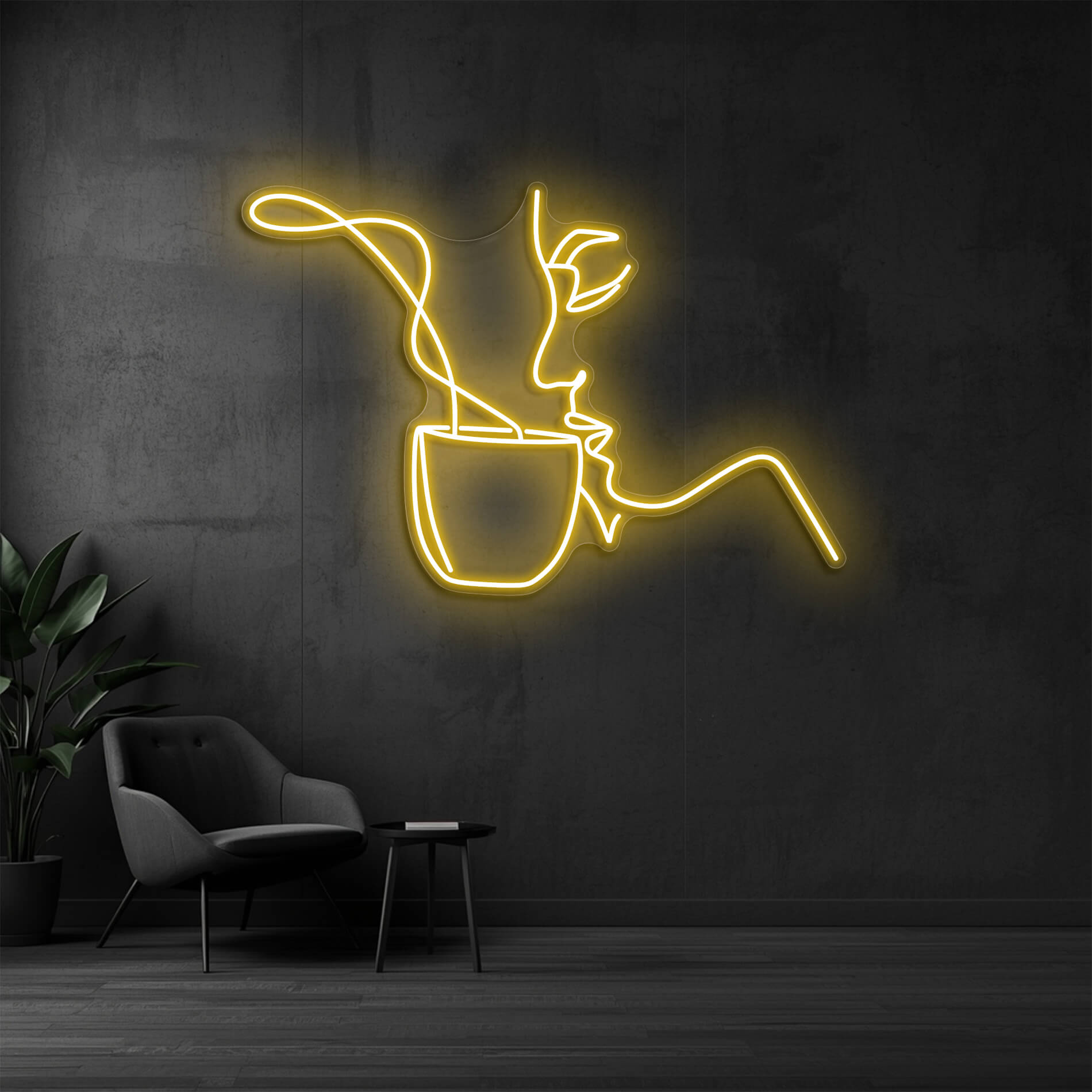 LED Neon Café Schild in gold-gelb als moderne Wandbeleuchtung für Gastronomiebetriebe
