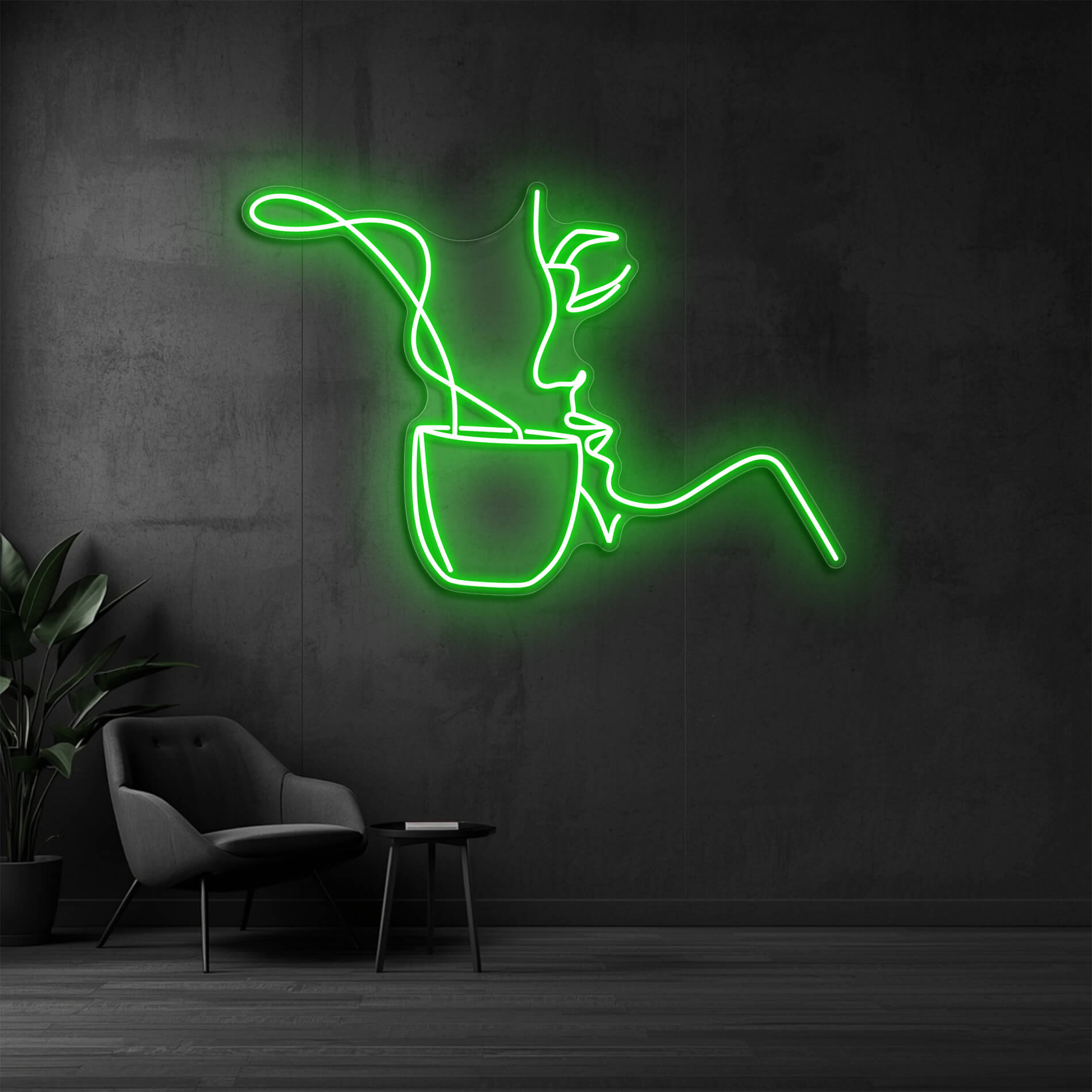 Café Neon Licht in gruen als dekorative Beleuchtung für Cafés und Bäckereien