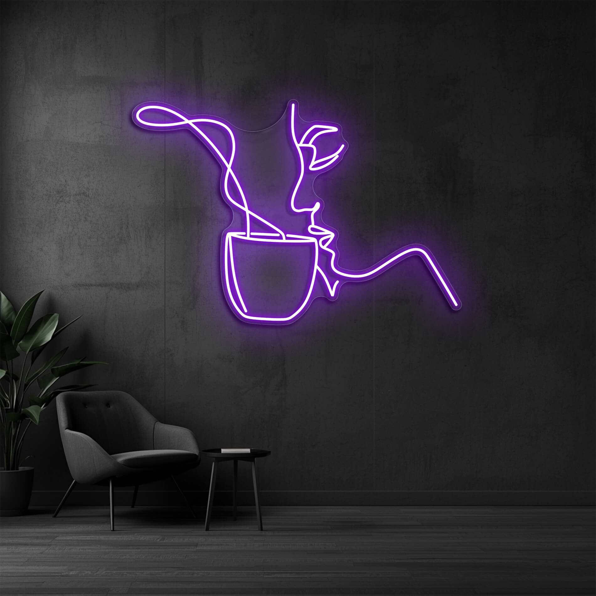 LED Neon Café Schild in violett als moderne Wandbeleuchtung für Gastronomiebetriebe