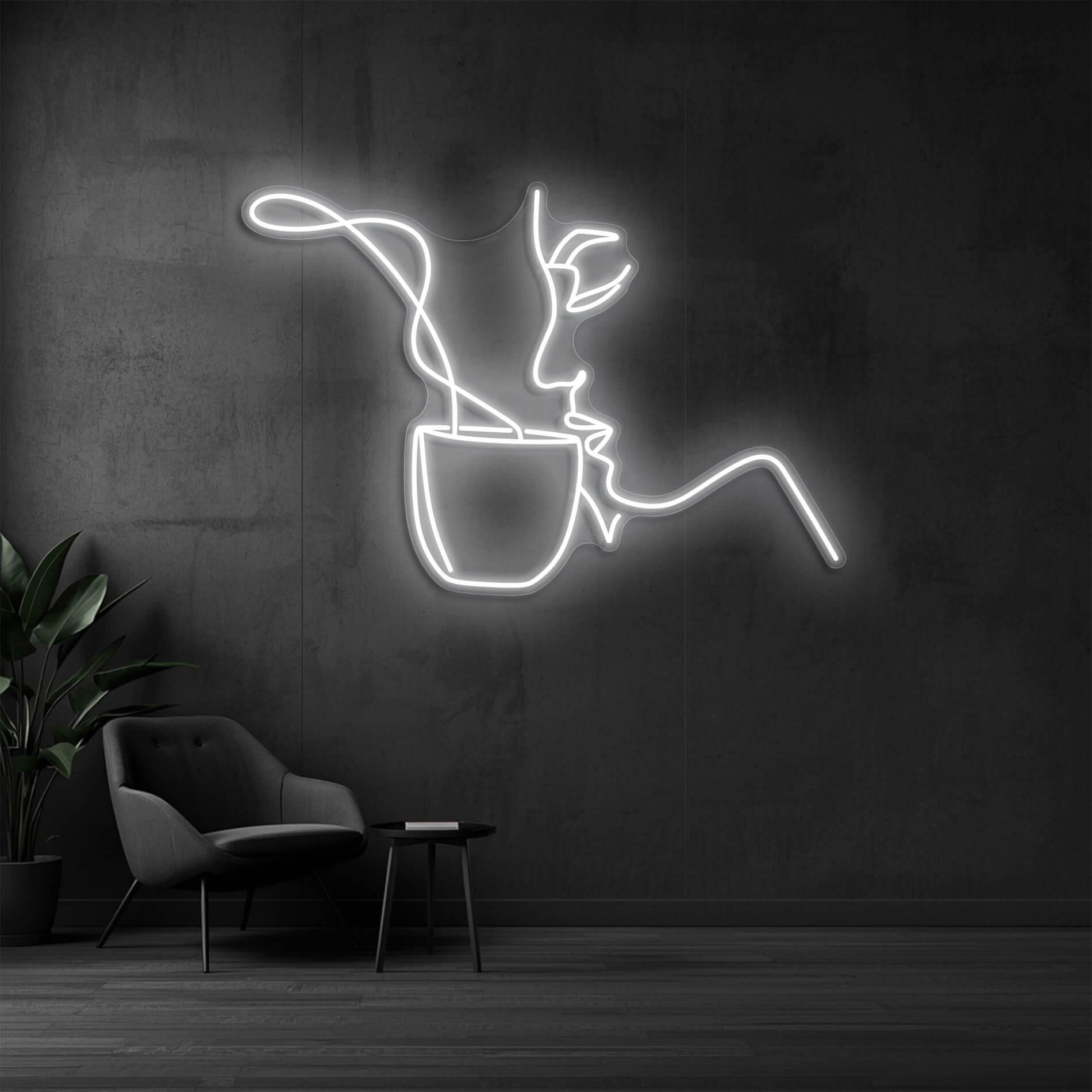 Neon Café Licht in weiss als dekorative Beleuchtung für Events und Cafébereiche