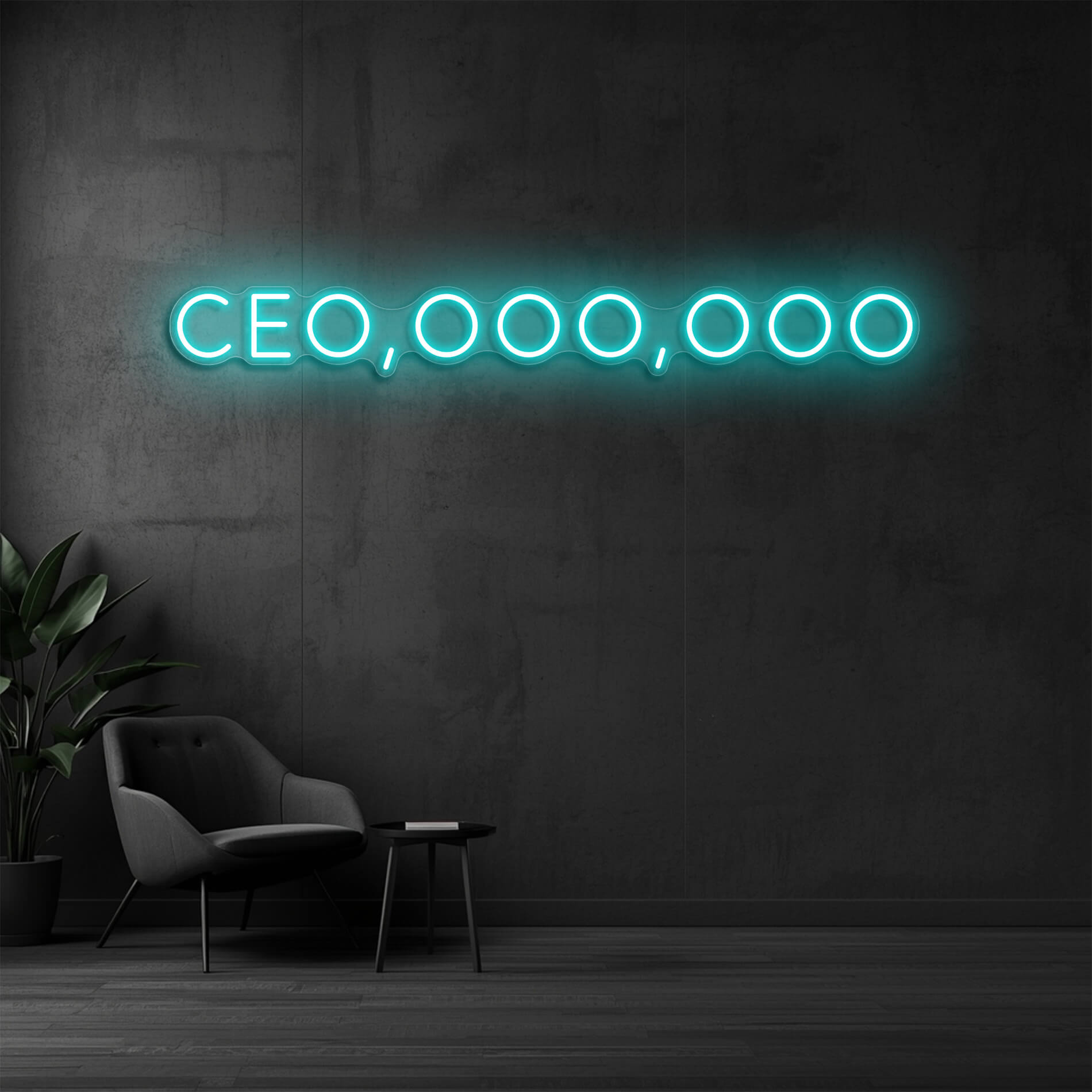 LED Neon Schild CEO in eis-blau als Statement Beleuchtung für Führungskräfte