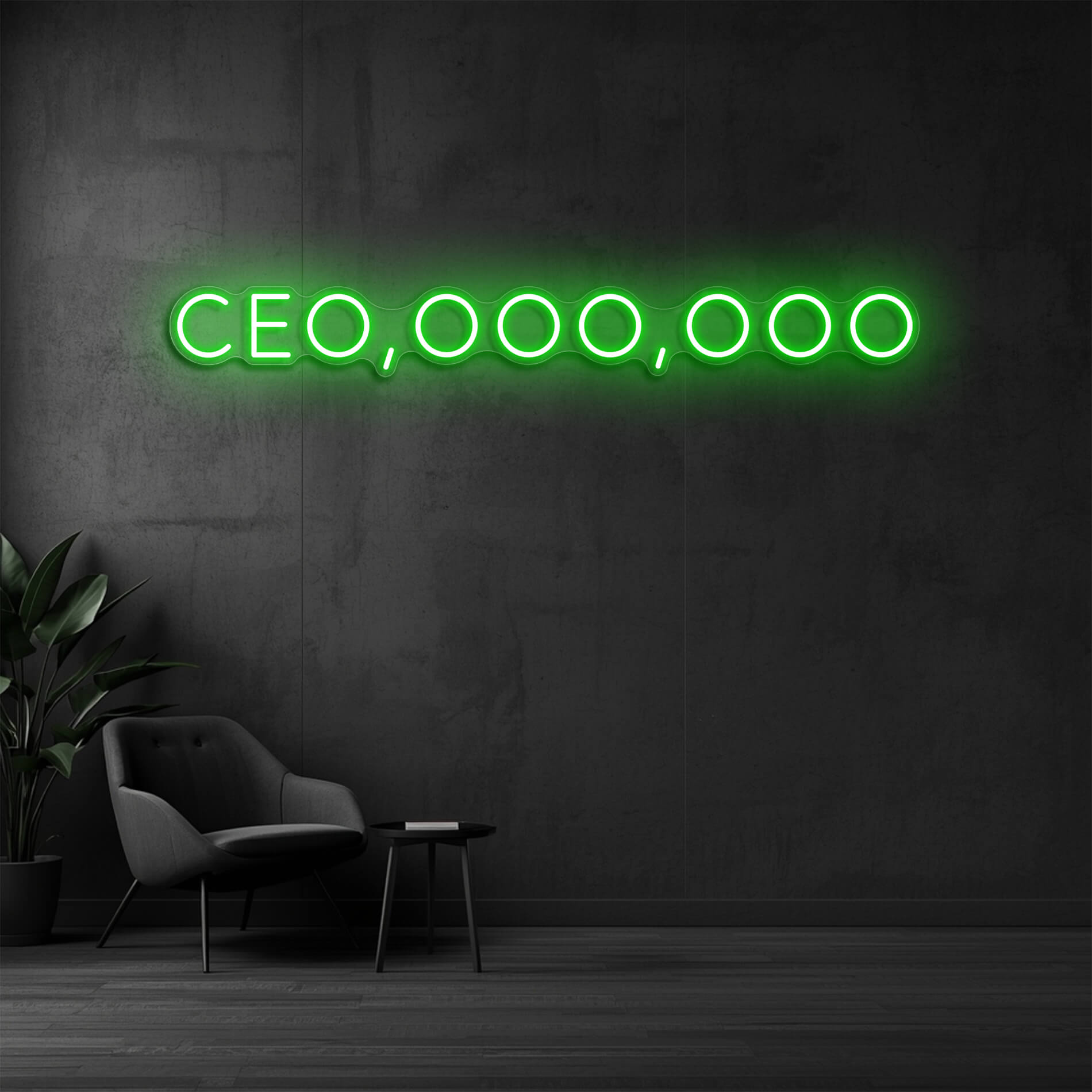 LED Neon Schild CEO in gruen als dekorative Beleuchtung für Business Events