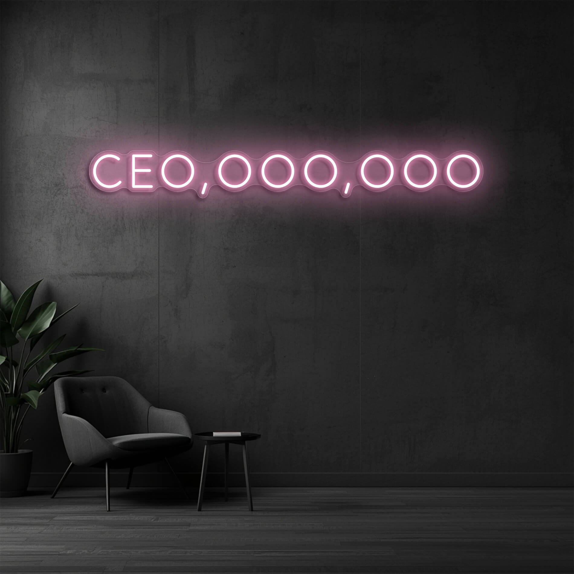 LED Neon Schild CEO in light-pink als moderne Lichtgestaltung für Unternehmerbüros