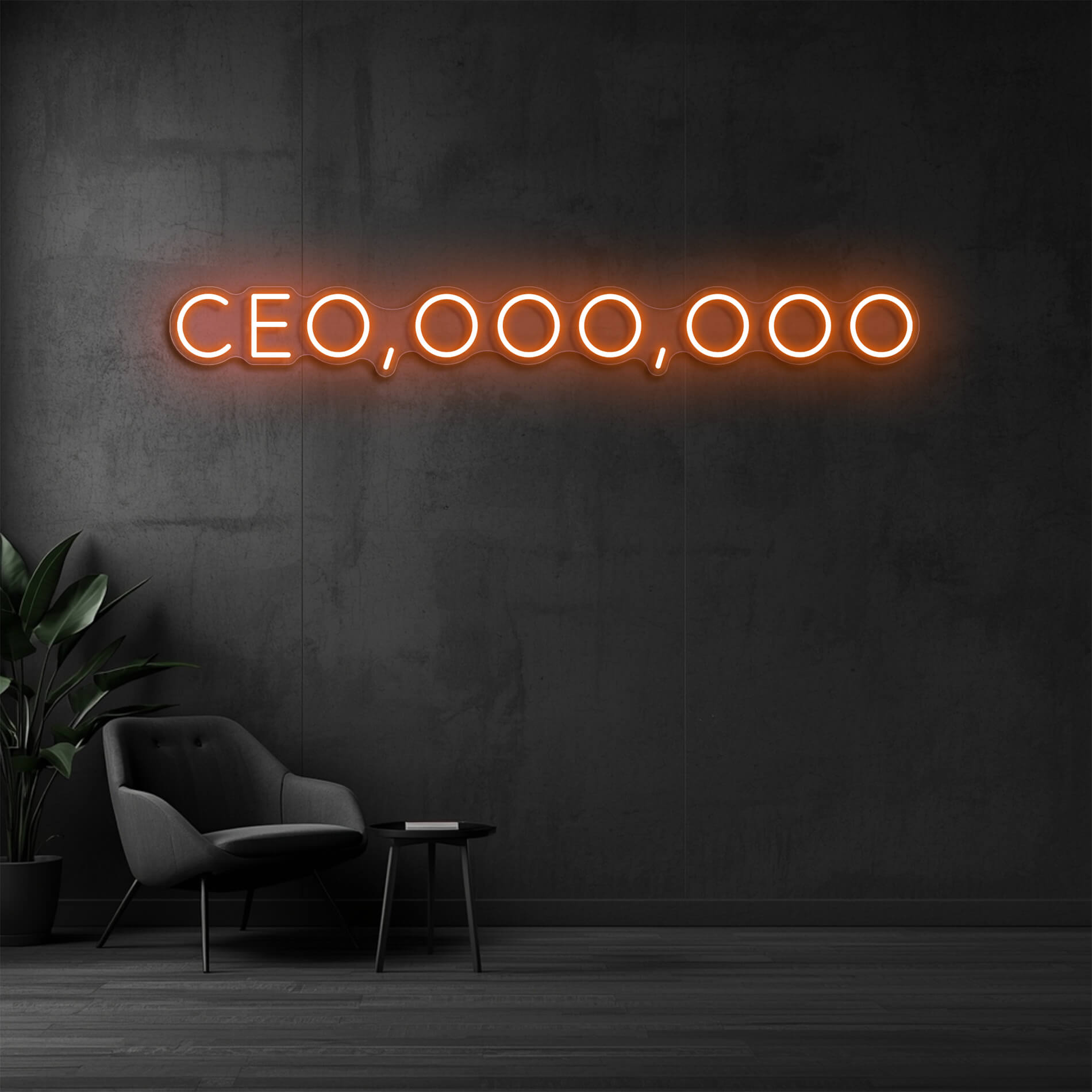 LED Neon Schild CEO in orange als moderne Lichtgestaltung für Unternehmerbüros