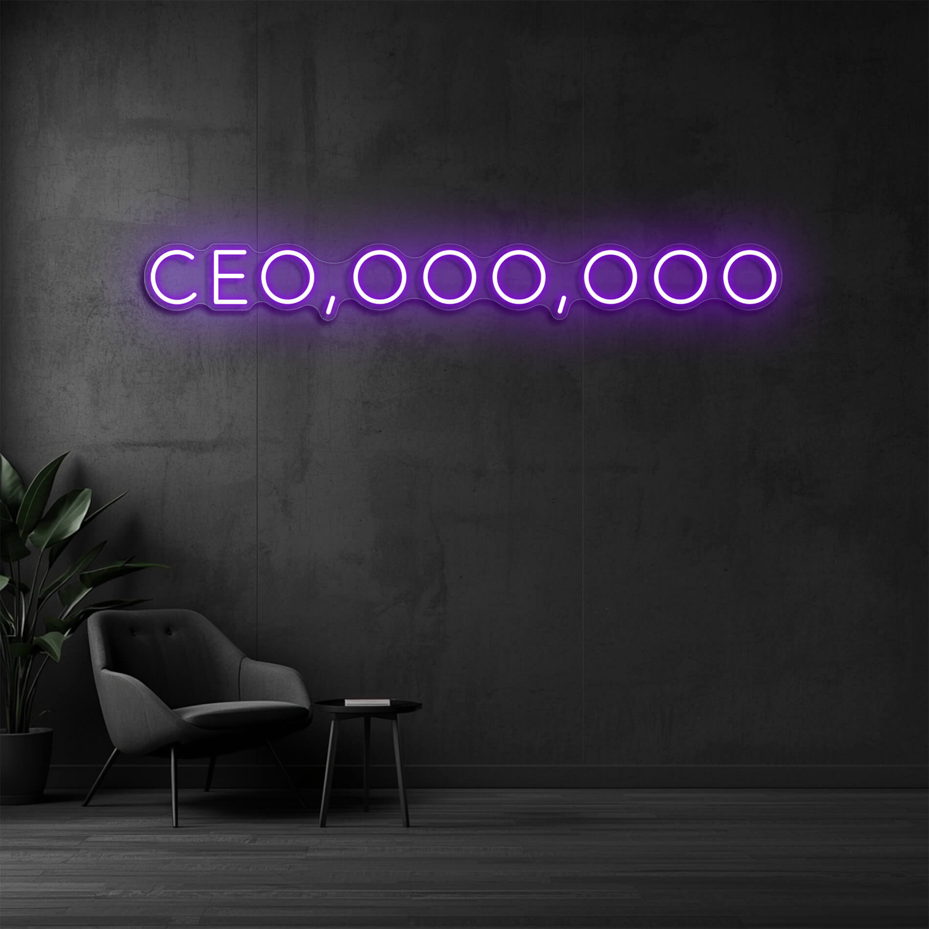 LED Neon Schild CEO in violett als dekorative Beleuchtung für Business Events