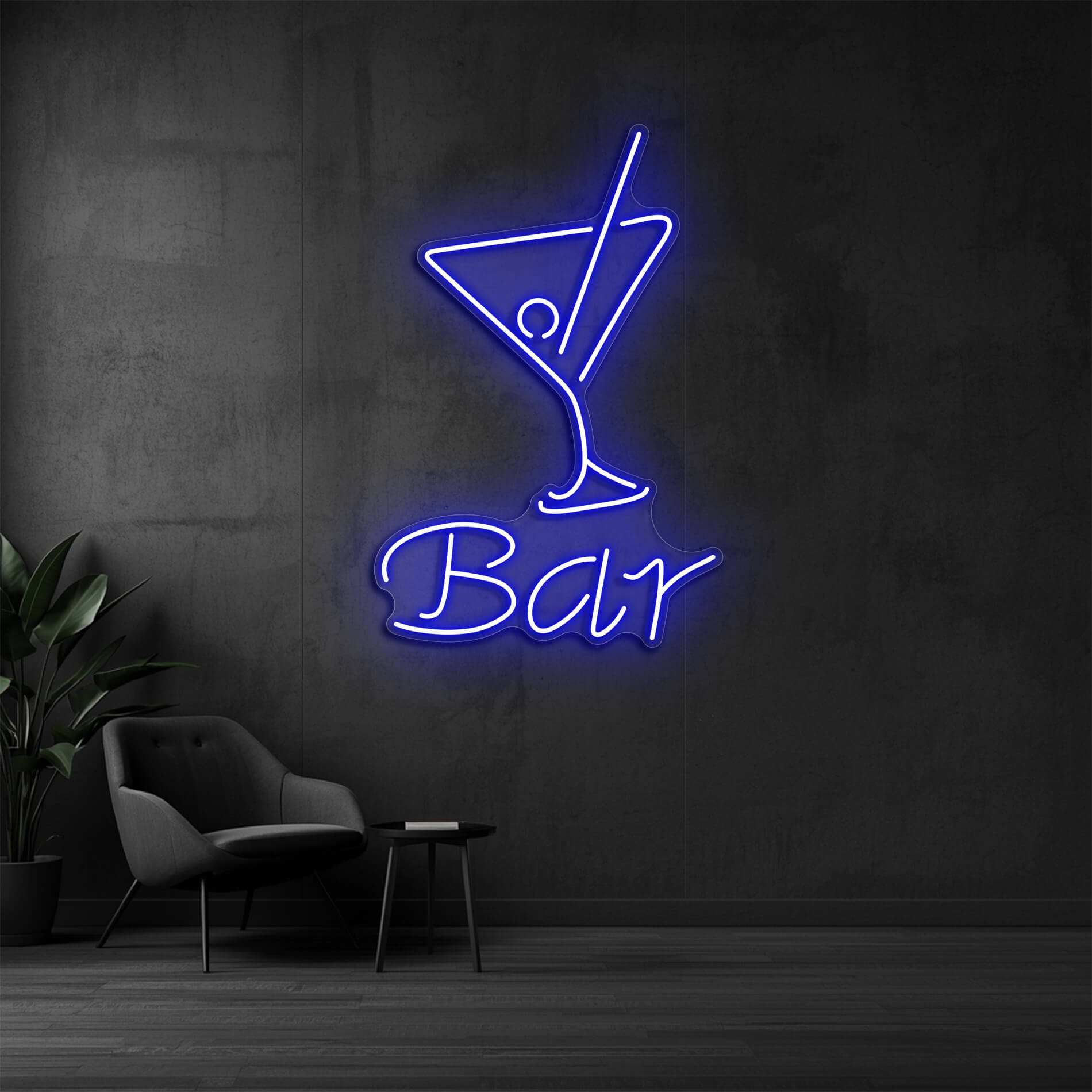 LED Neon Cocktail Schild in blau als auffälliges Neonschild für Bars, Restaurants und Unternehmen