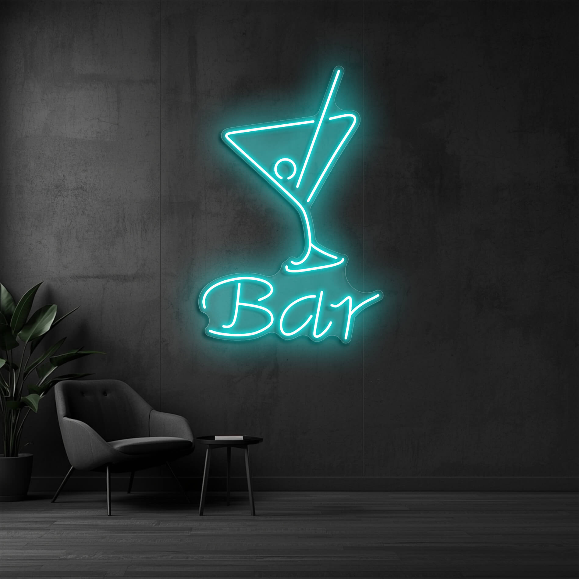LED Neon Cocktail Schild in eis blau als auffälliges Neonschild für Bars, Restaurants und Unternehmen