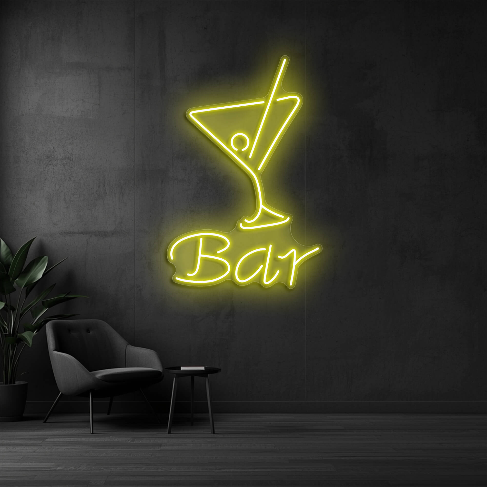 LED Neon Cocktail Schild in gelb als auffälliges Neonschild für Bars, Restaurants und Unternehmen
