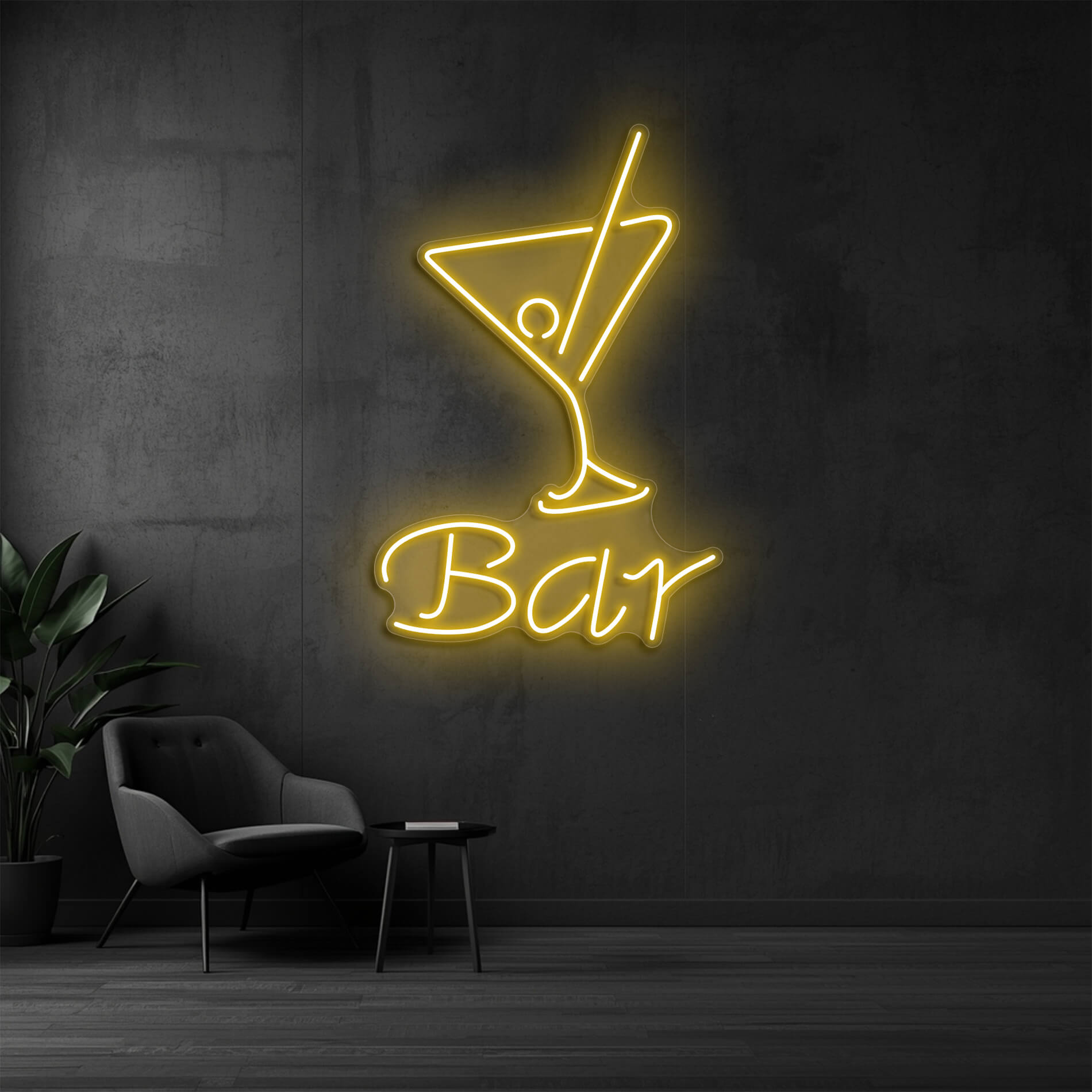 LED Neon Cocktail Schild in gold gelb als stilvolle Neonbeleuchtung für Cocktailbars und Lounges