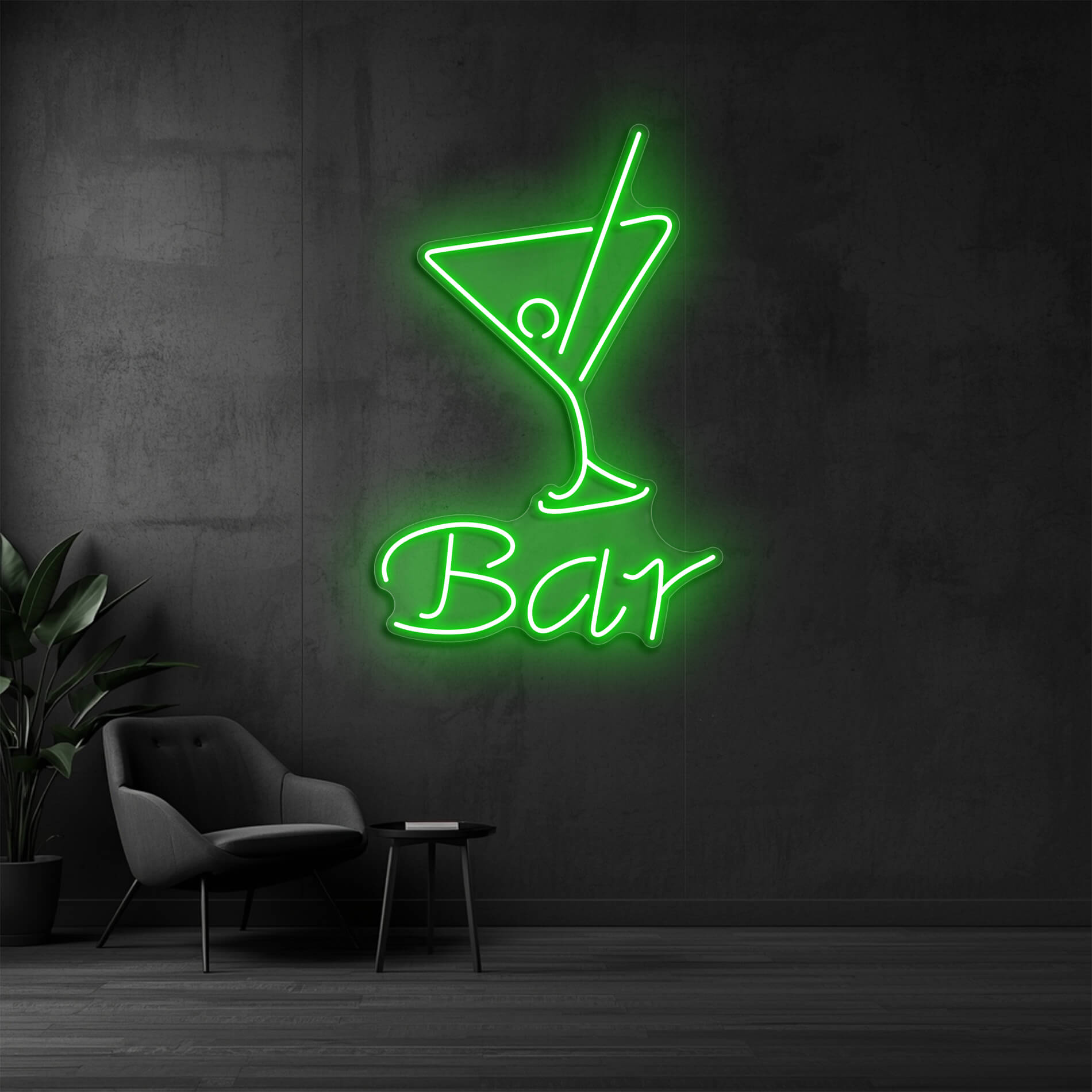LED Neon Cocktail Schild in gruen als Neonbeleuchtung für Cocktailbars und Gastronomie