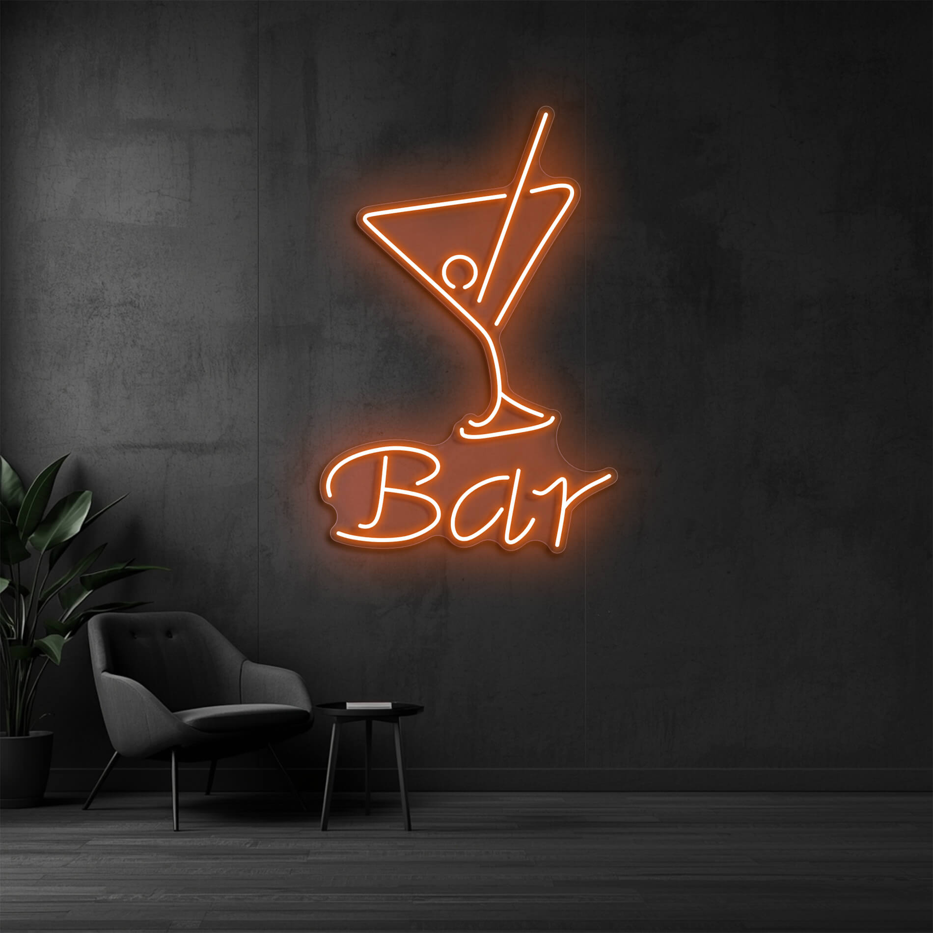 LED Neon Cocktail Schild in orange als stilvolle Neonbeleuchtung für Cocktailbars und Lounges