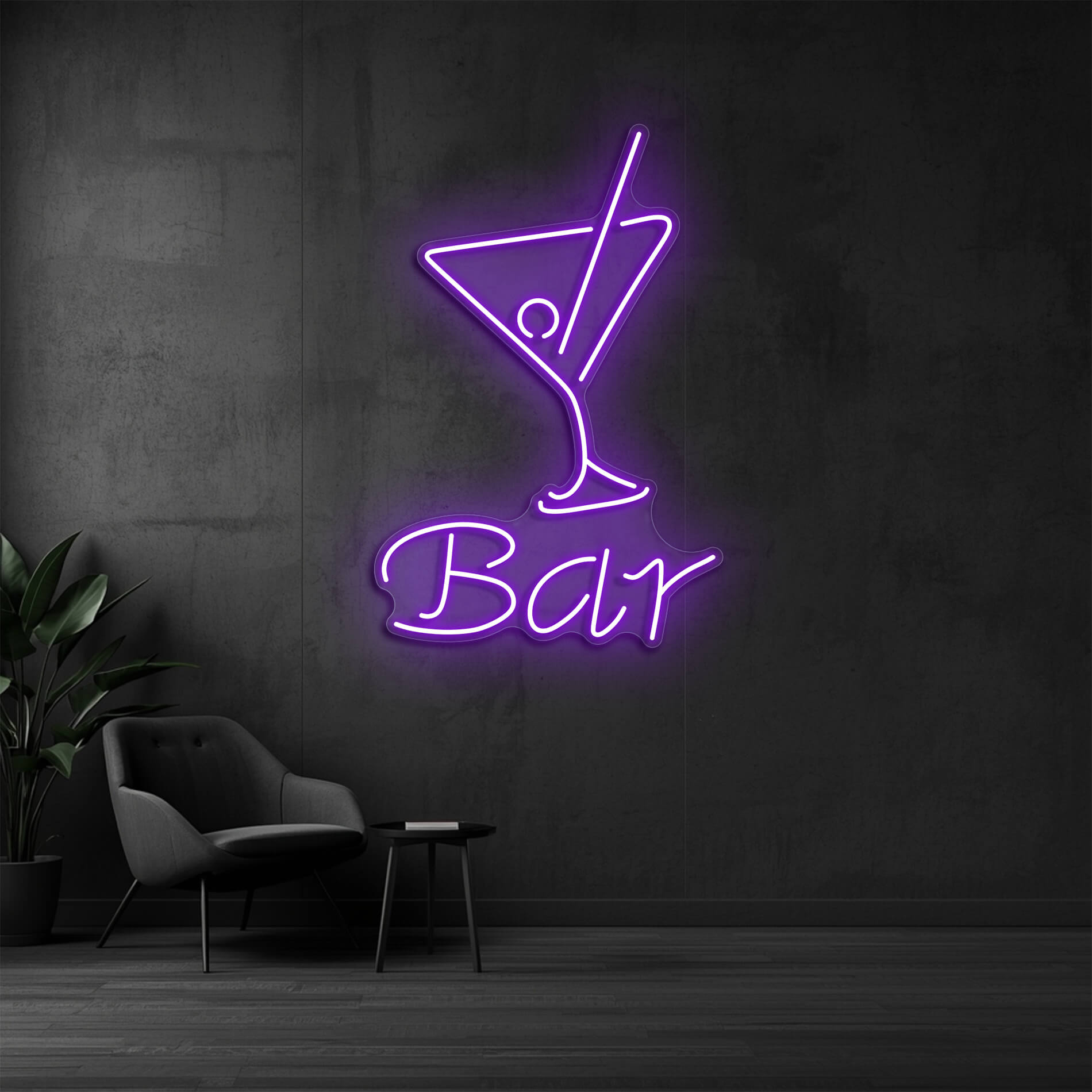 LED Neon Cocktail Schild in violett als stilvolle Neonbeleuchtung für Cocktailbars und Lounges
